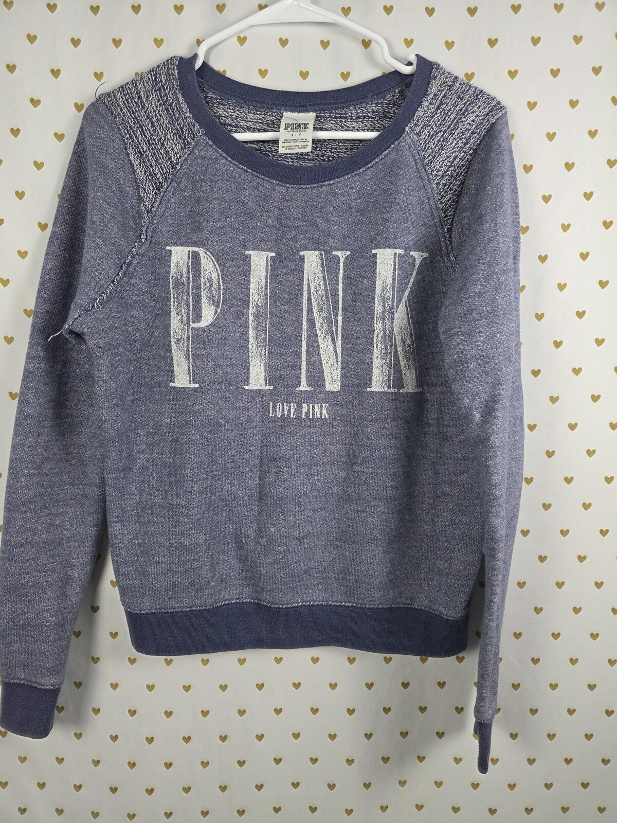 Victorias Secret Pink Vintage Logo Crew Sweater Shirt SMALL Blue