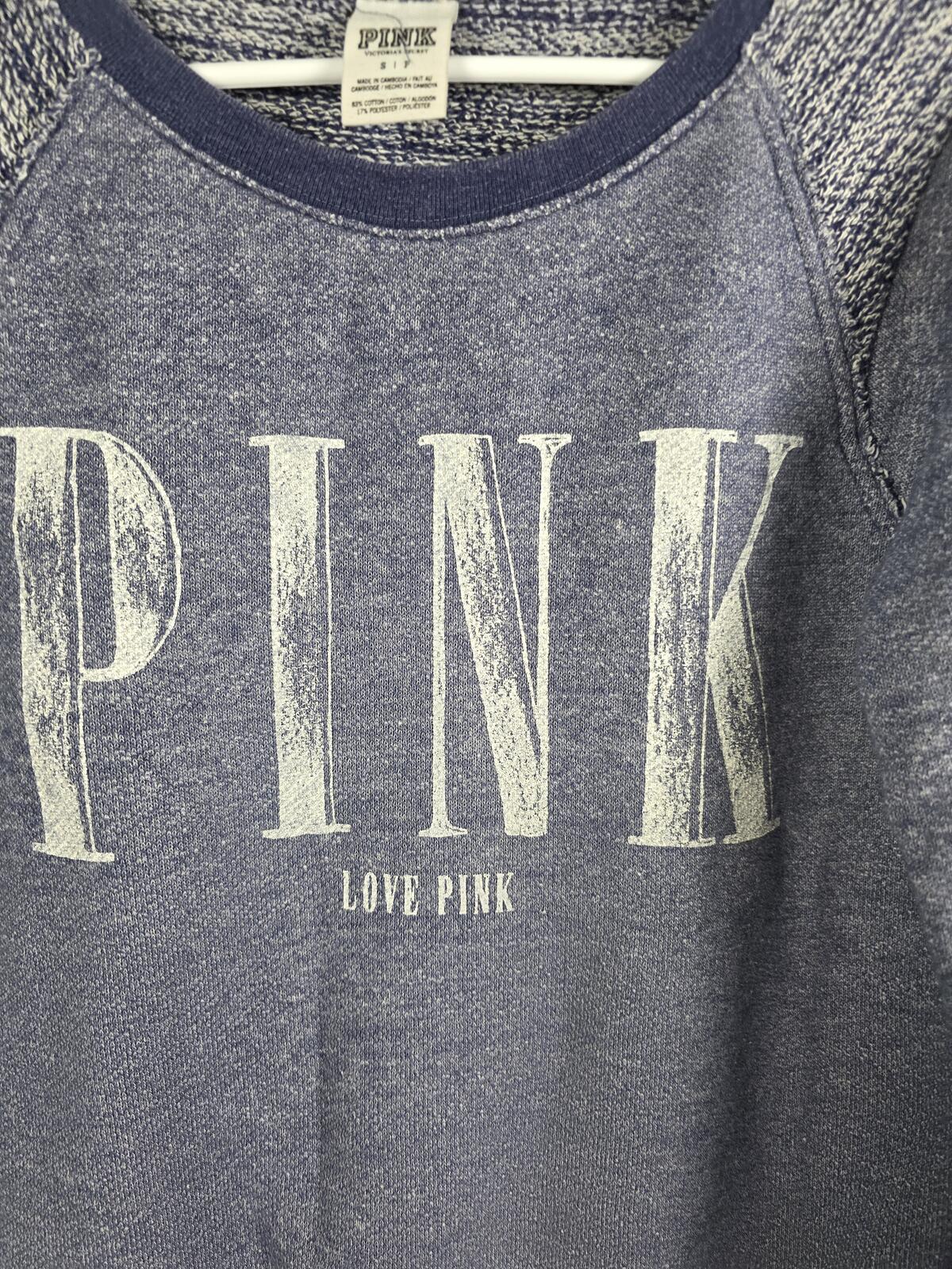 Victorias Secret Pink Vintage Logo Crew Sweater Shirt SMALL Blue