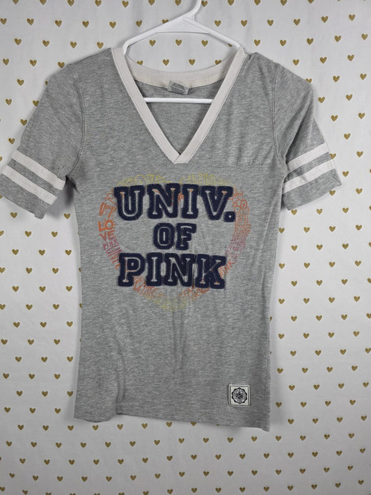Victorias Secret PINK UNIVERSITY Vintage Y2k V Neck Tee shirt XS