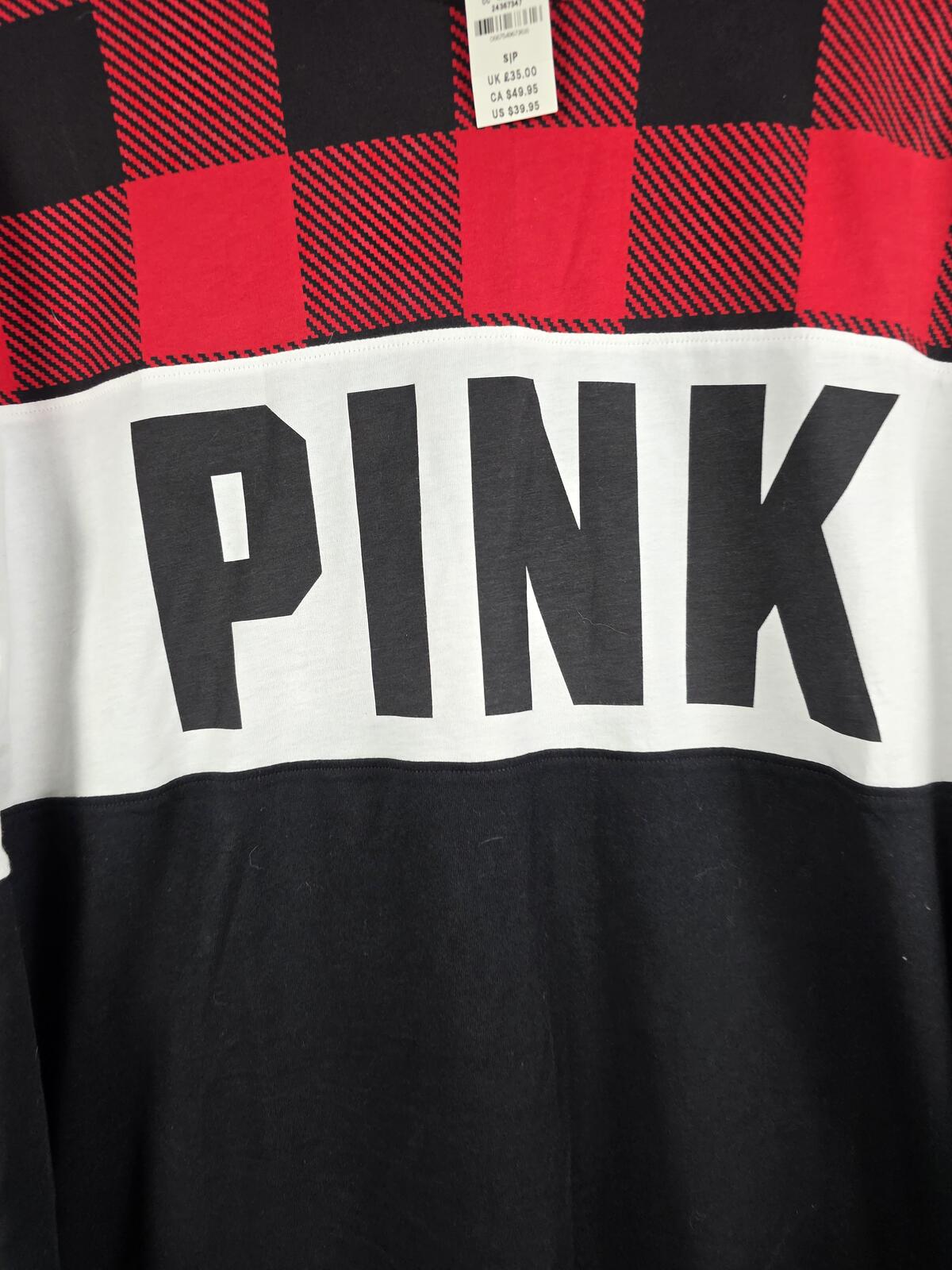 Victorias Secret PINK NEW NWT Buffalo Plaid Long Sleeve Logo Tee shirt SMALL $40