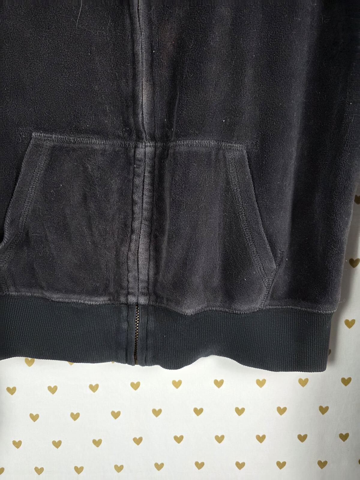 Victorias Secret Pink VINTAGE y2k Black BLING Velour Hoodie Gold Black SMALL