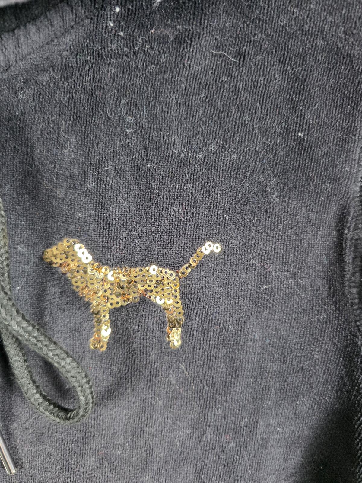 Victorias Secret Pink VINTAGE y2k Black BLING Velour Hoodie Gold Black SMALL