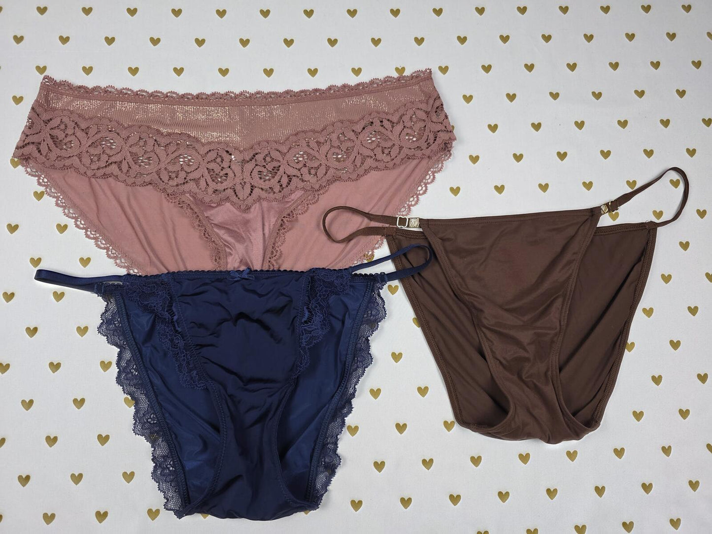 Victorias Secret LOT of 3 MEDIUM Satin Bikini Panties & String Silky Underwear
