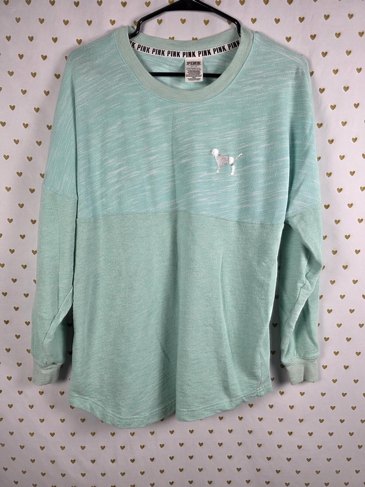 Victorias Secret Pink Neon Geometric Sweater Shirt Mint Oversized Small