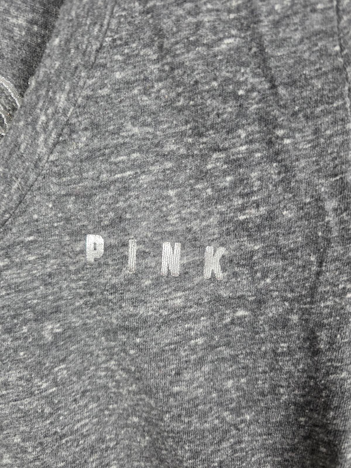 Victorias Secret PINK LOVE Silver BLING sequined V neck tee shirt SMALL