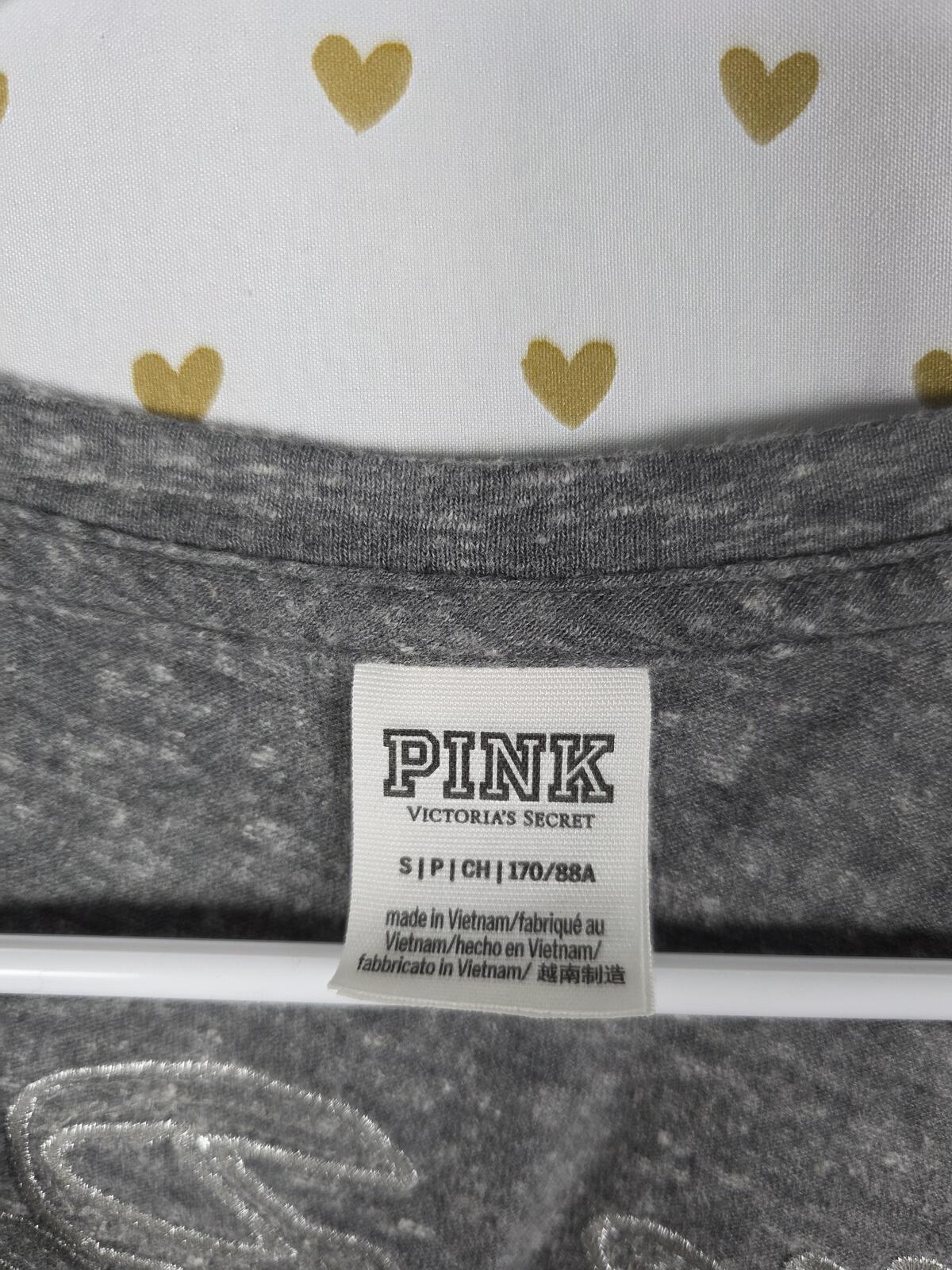 Victorias Secret PINK LOVE Silver BLING sequined V neck tee shirt SMALL