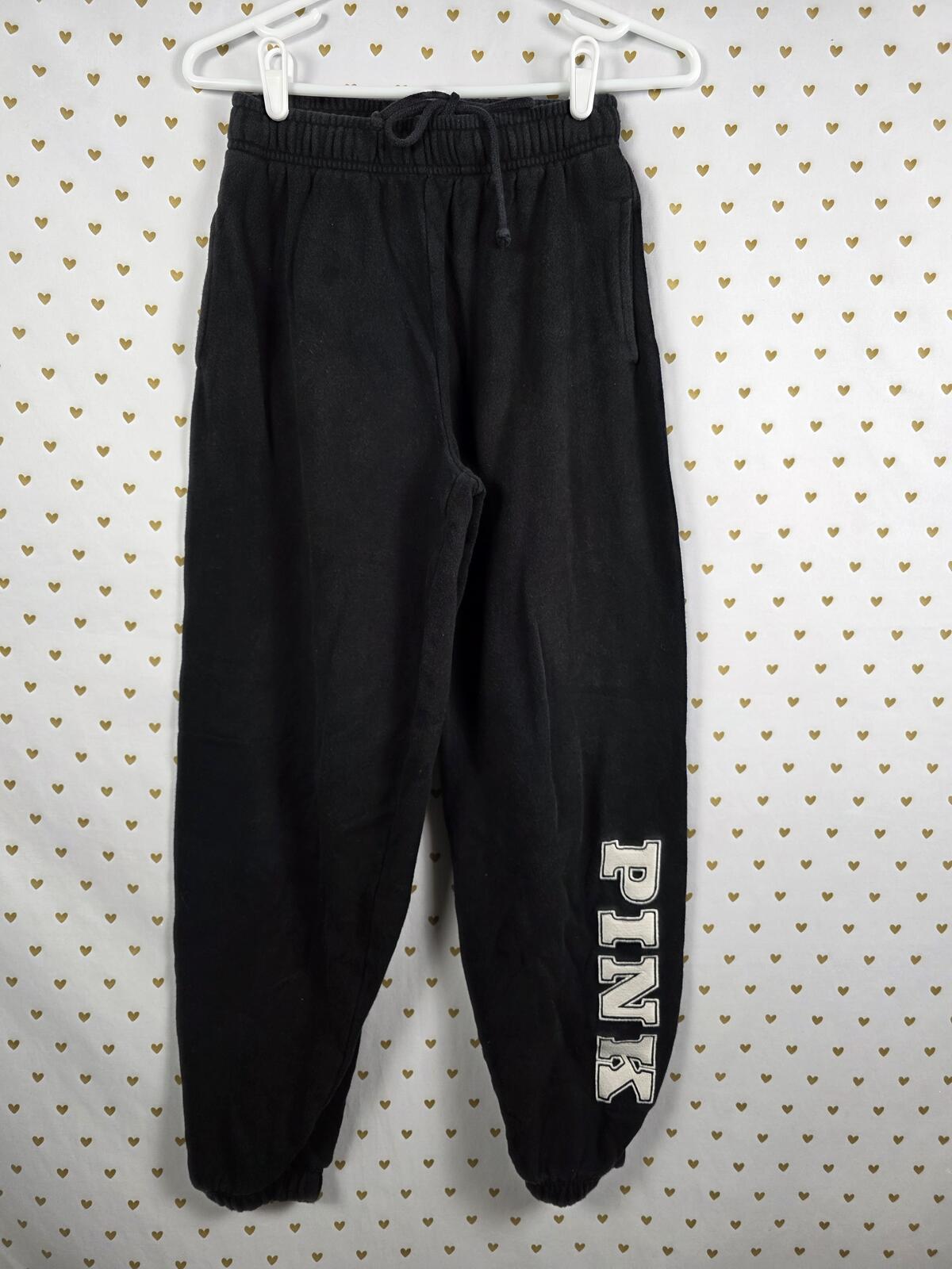 Victorias Secret PINK Black Tapered Joggers Sweatpants Logo XS