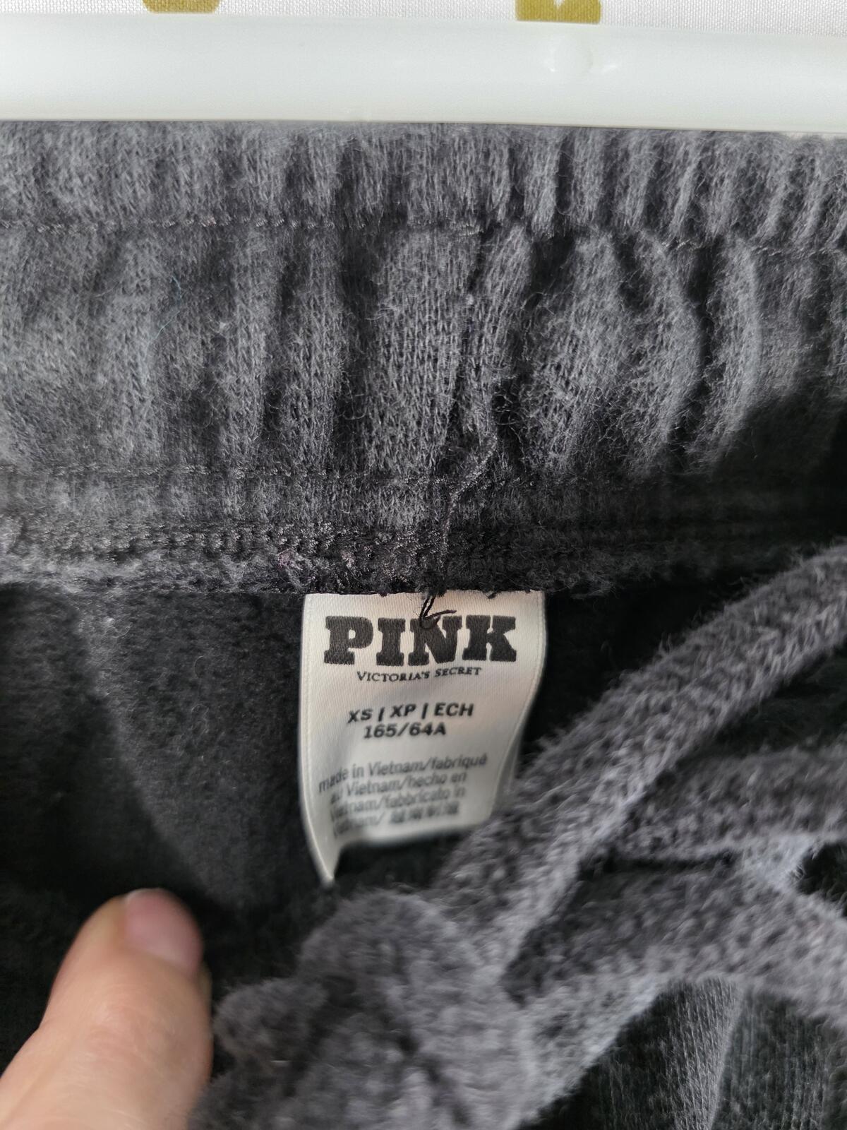 Victorias Secret PINK Black Tapered Joggers Sweatpants Logo XS