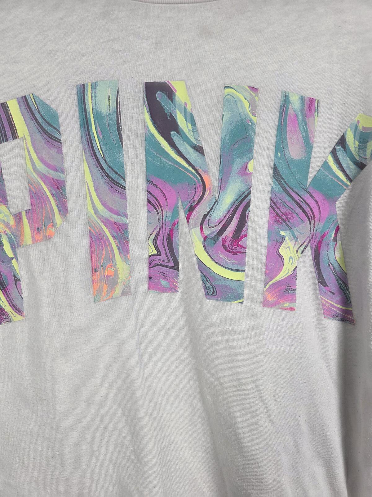 Victorias Secret PINK Tye Dye Logo Cropped Tee shirt Marbled SMALL