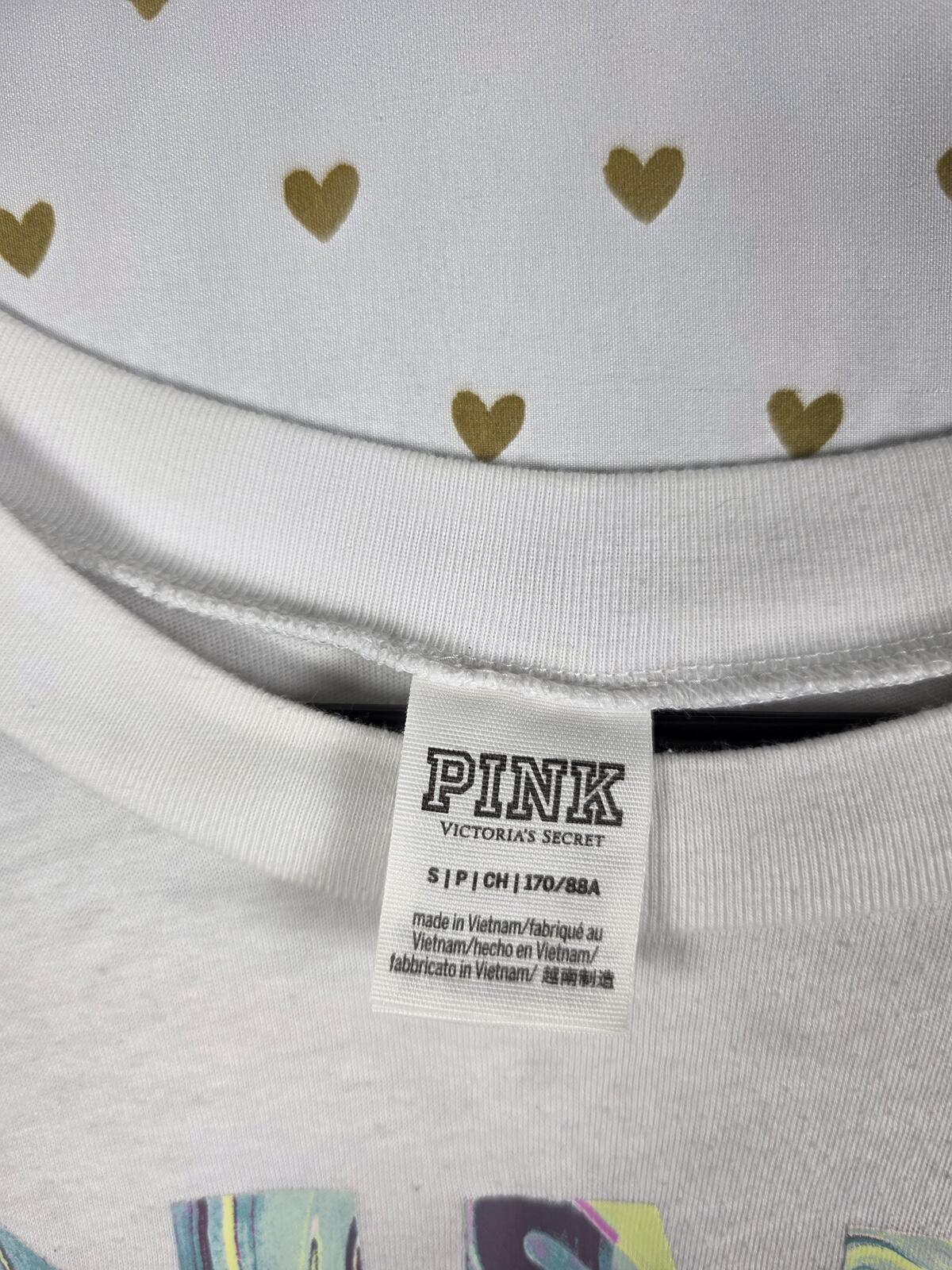 Victorias Secret PINK Tye Dye Logo Cropped Tee shirt Marbled SMALL