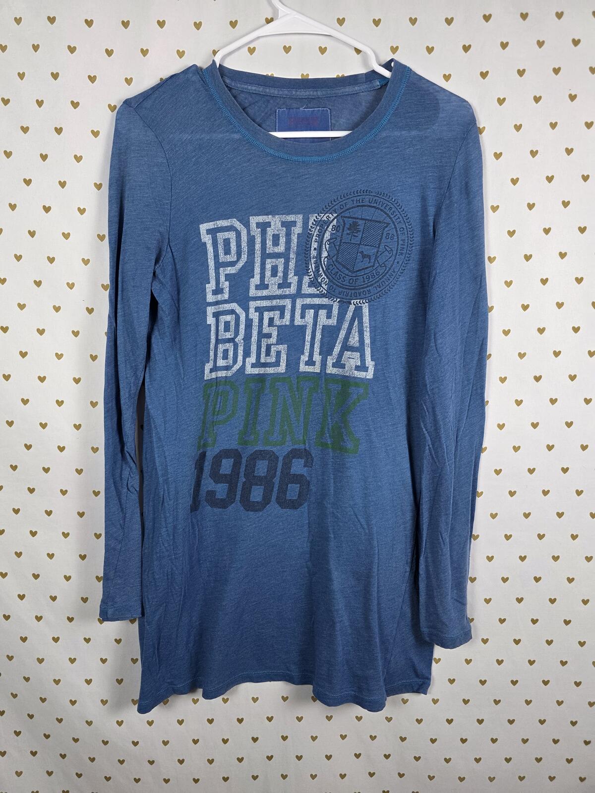 Victorias Secret PHI BETA PINK Long Sleeve Nightgown Sleep Dress Pajama LARGE