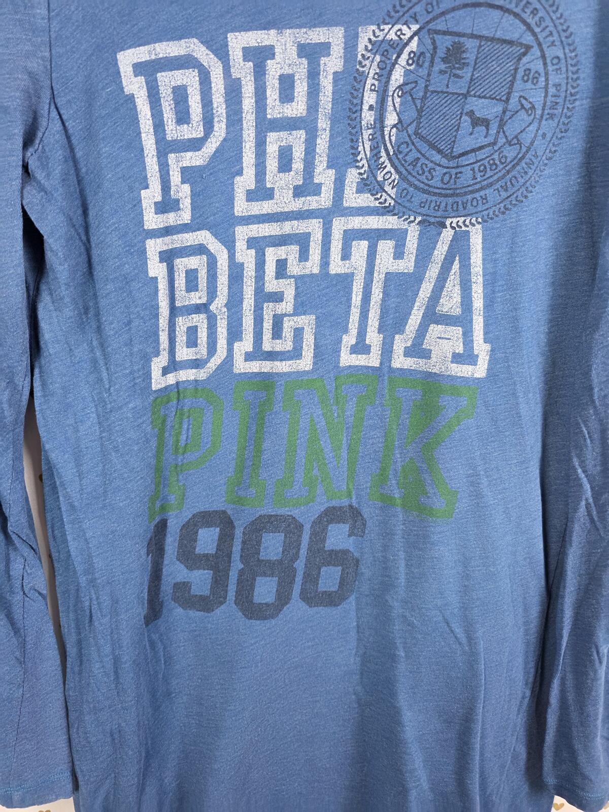 Victorias Secret PHI BETA PINK Long Sleeve Nightgown Sleep Dress Pajama LARGE