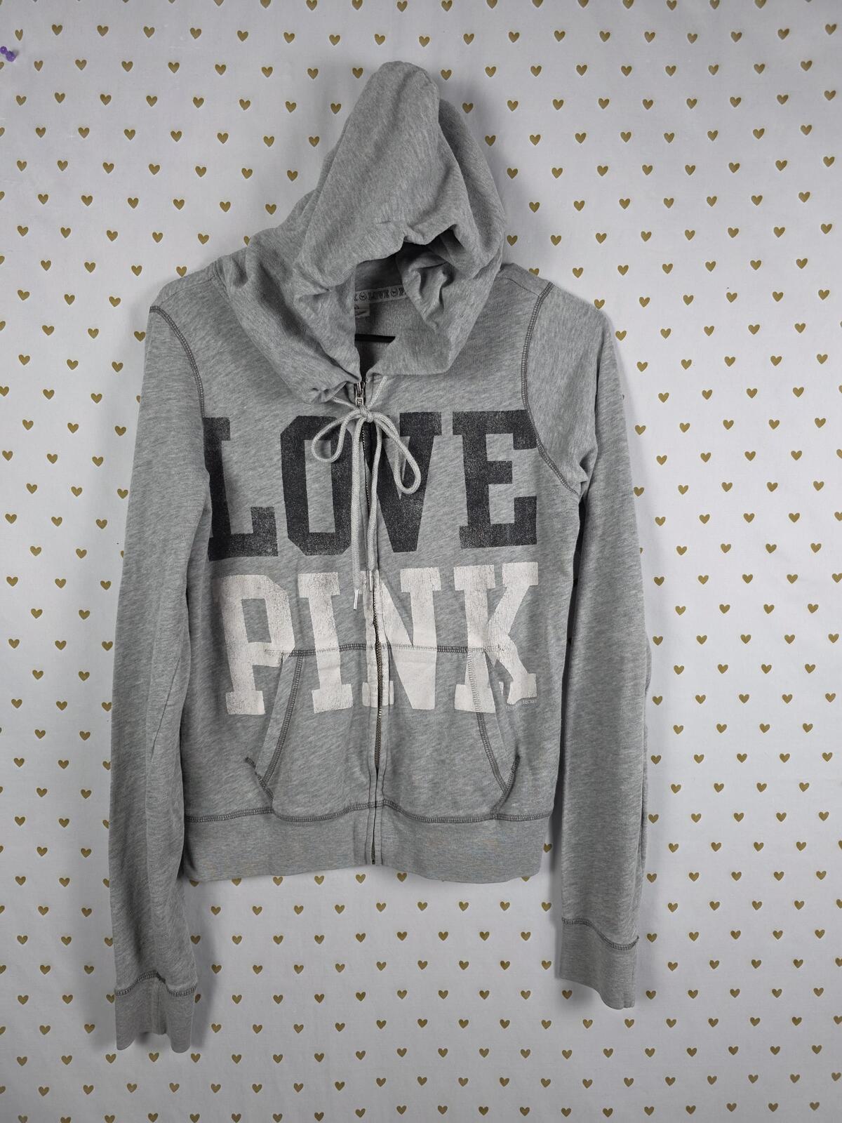 Victorias Secret Pink VINTAGE y2k Grey Logo Full zip Hoodie Jacket MEDIUM