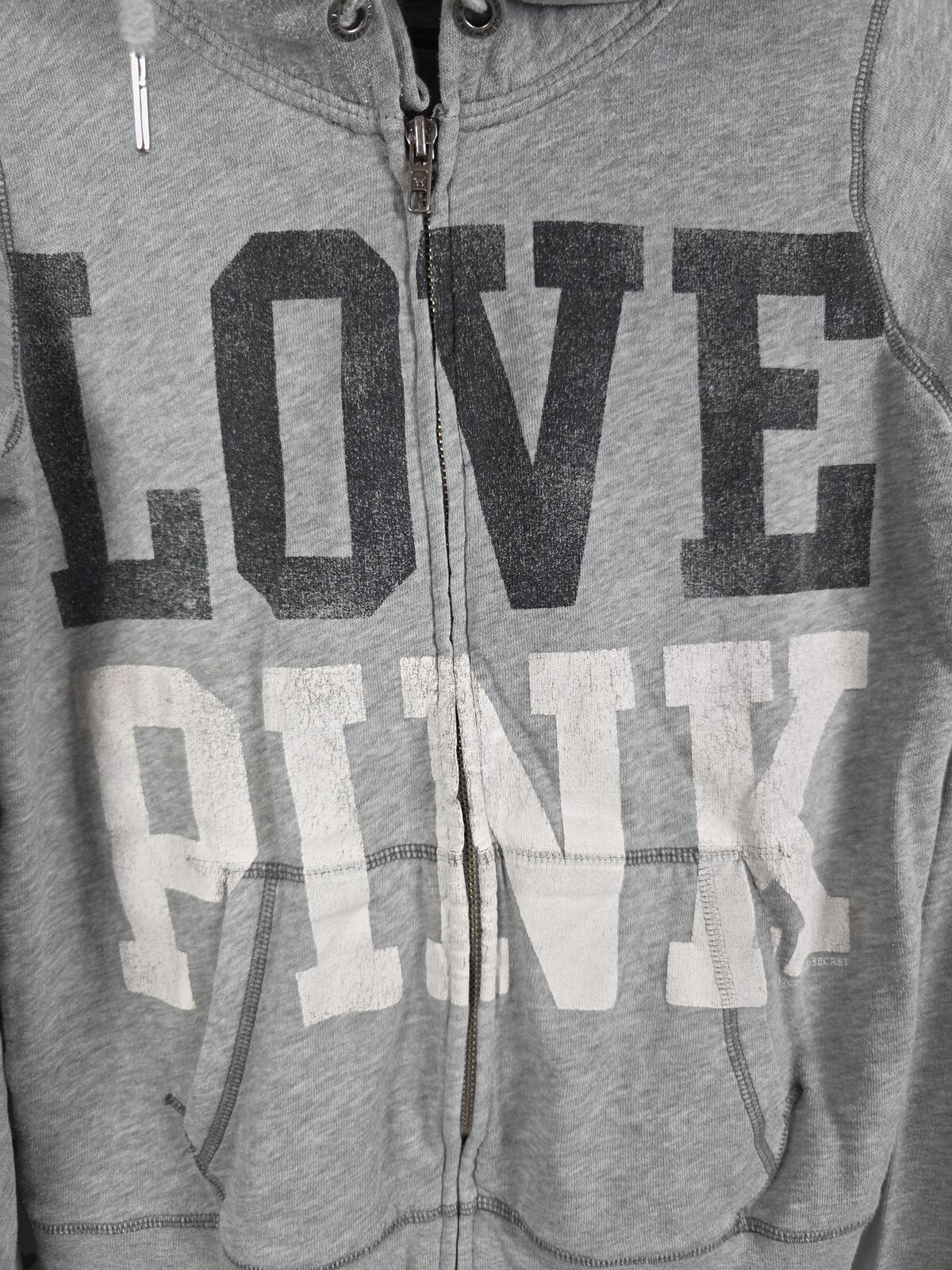 Victorias Secret Pink VINTAGE y2k Grey Logo Full zip Hoodie Jacket MEDIUM