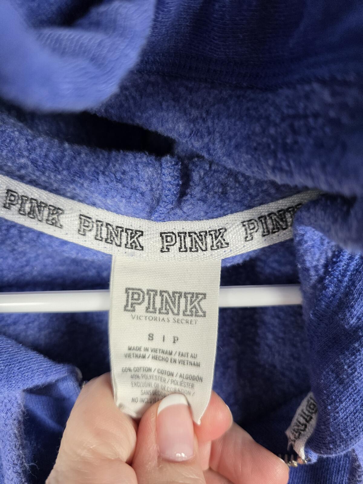 Victorias Secret Pink Embroidered Blue Full zip Hoodie Jacket SMALL