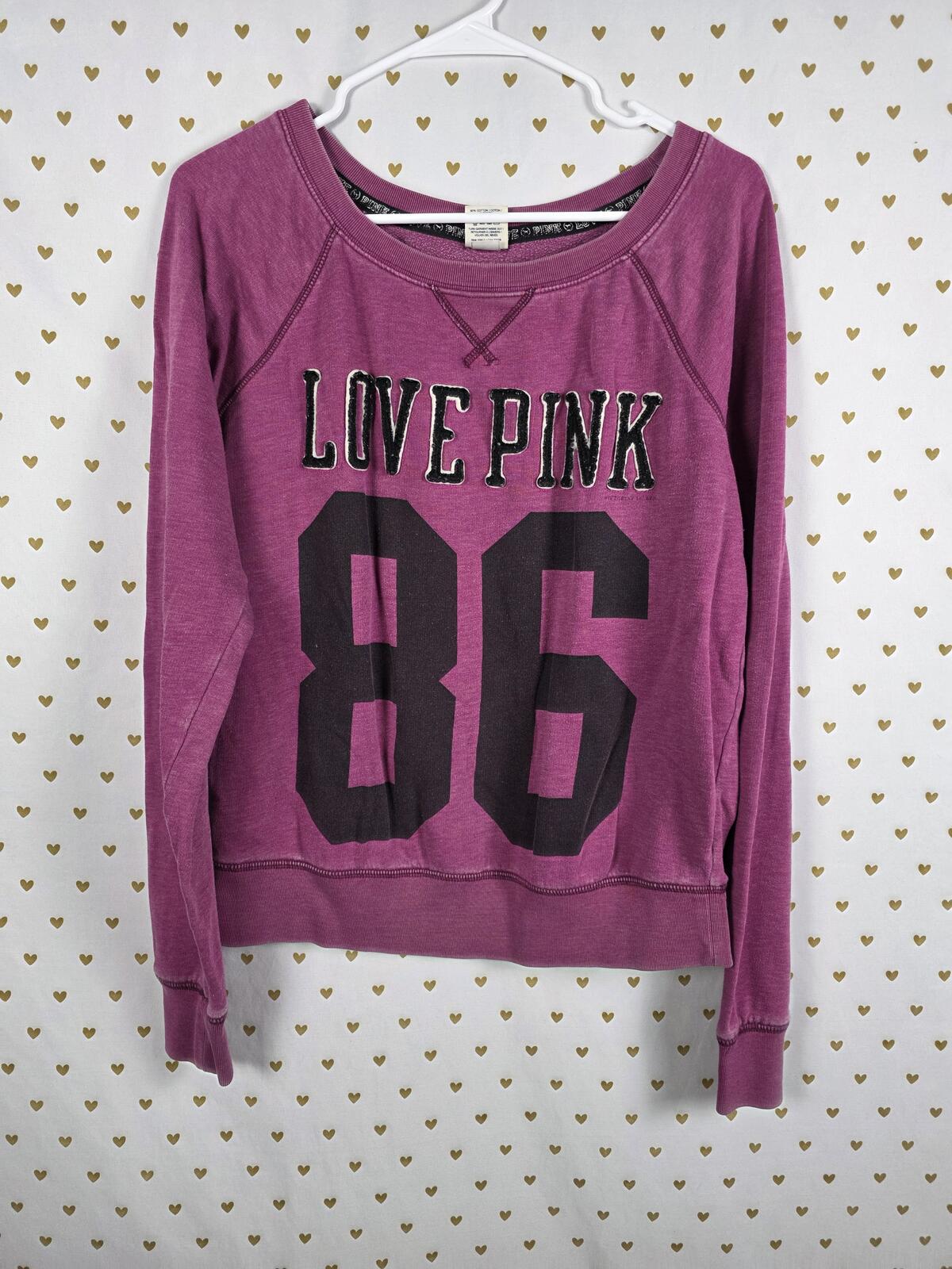 Victorias Secret Pink Vintage Crew Sweater LOVE embroidered Shirt 86 SMALL