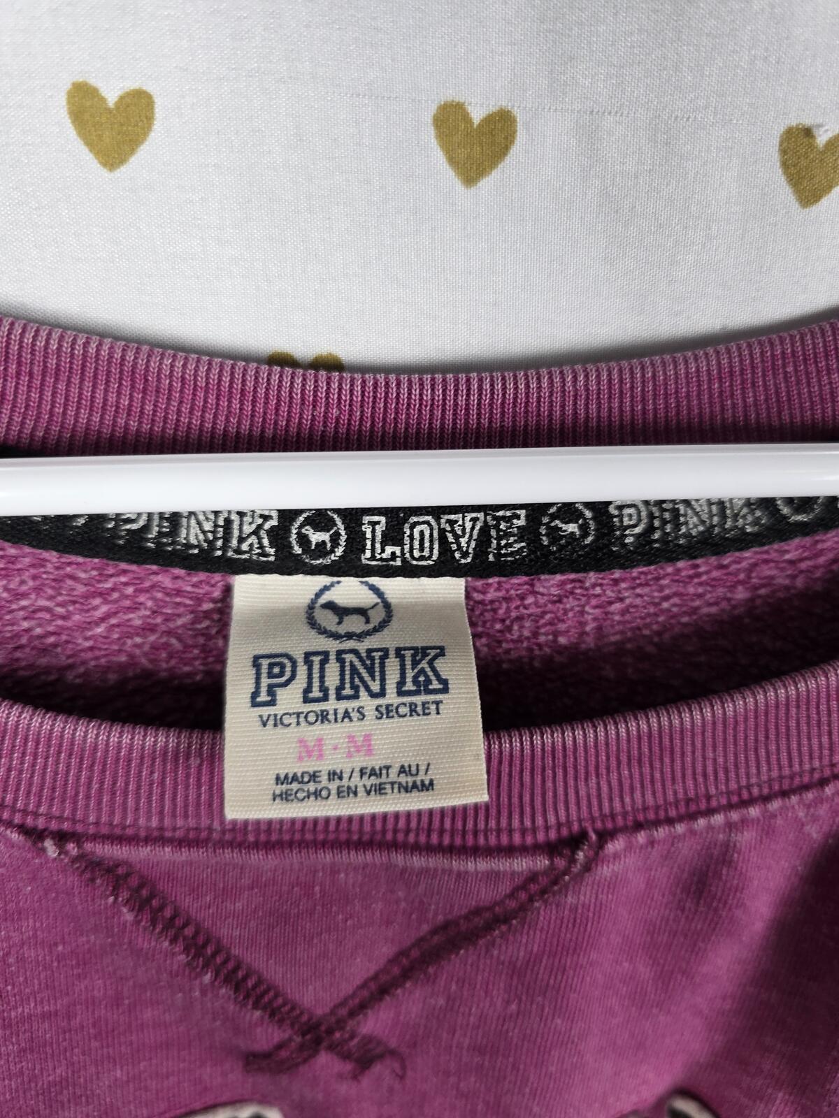 Victorias Secret Pink Vintage Crew Sweater LOVE embroidered Shirt 86 SMALL