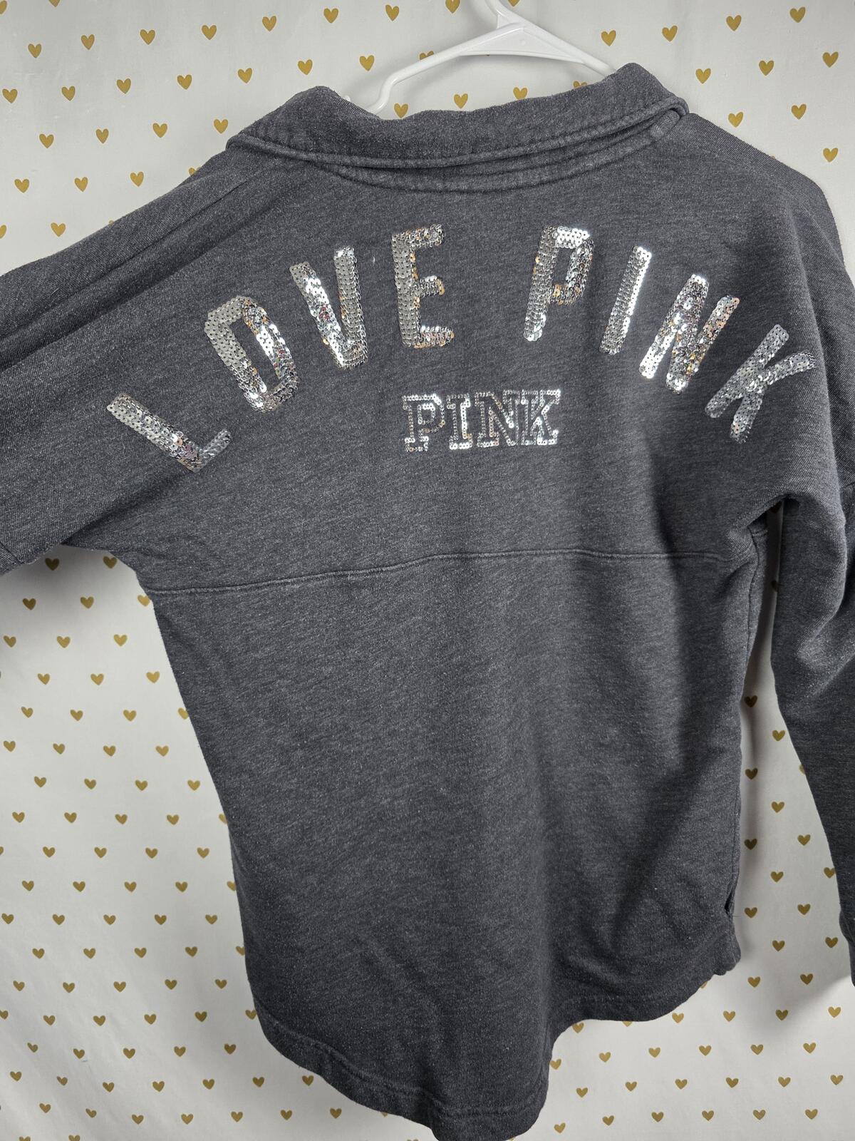 Victorias Secret Pink BLING Sweater Long Sleeve Grey Sequined XS Oversized