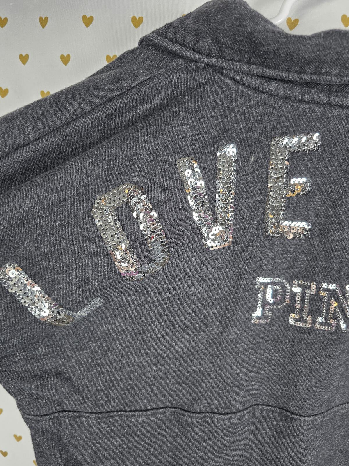 Victorias Secret Pink BLING Sweater Long Sleeve Grey Sequined XS Oversized