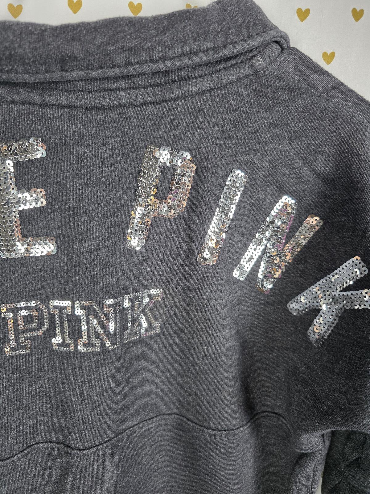 Victorias Secret Pink BLING Sweater Long Sleeve Grey Sequined XS Oversized