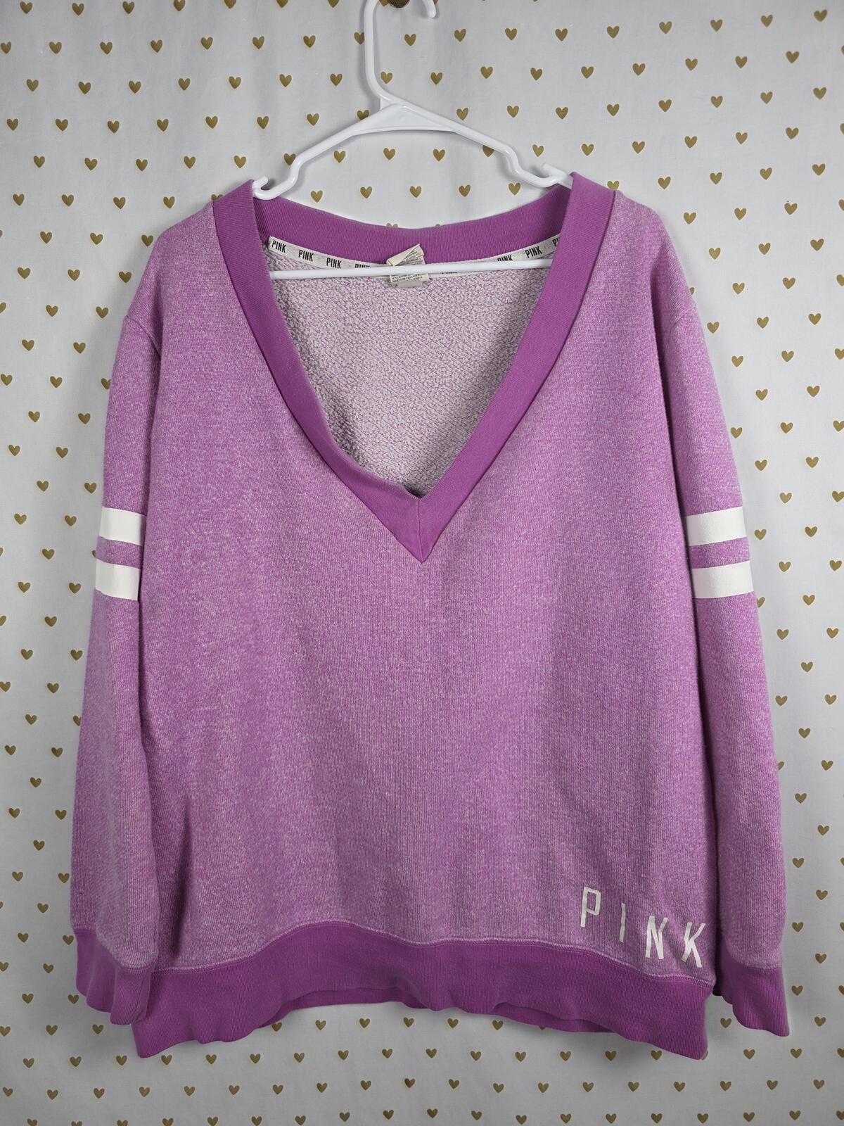 Victorias Secret Pink Purple Deep V neck sweater Shirt LARGE