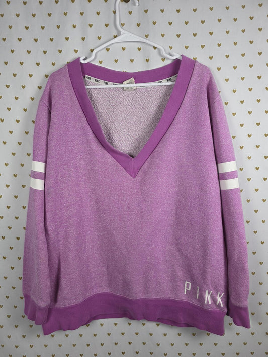 Victorias Secret Pink Purple Deep V neck sweater Shirt LARGE