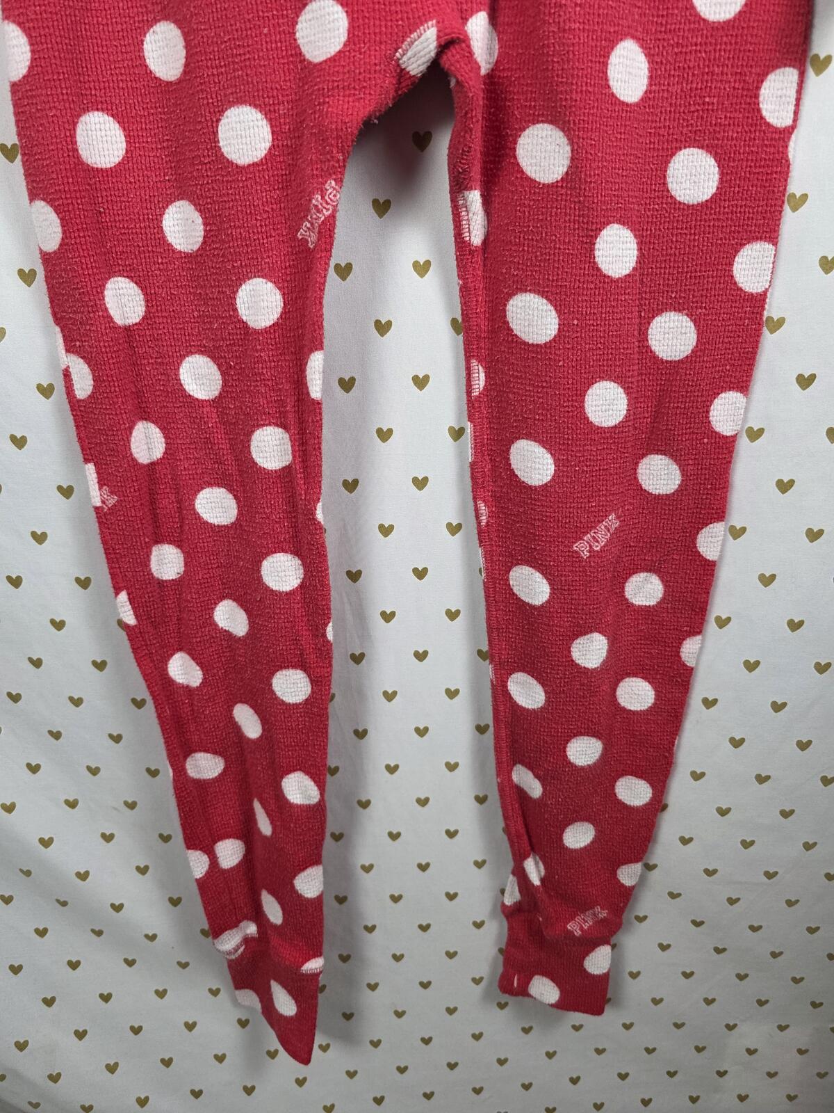 VICTORIA'S SECRET PINK POLKA DOT Red Trap Door ONE PIECE BODYSUIT PAJAMAS XS