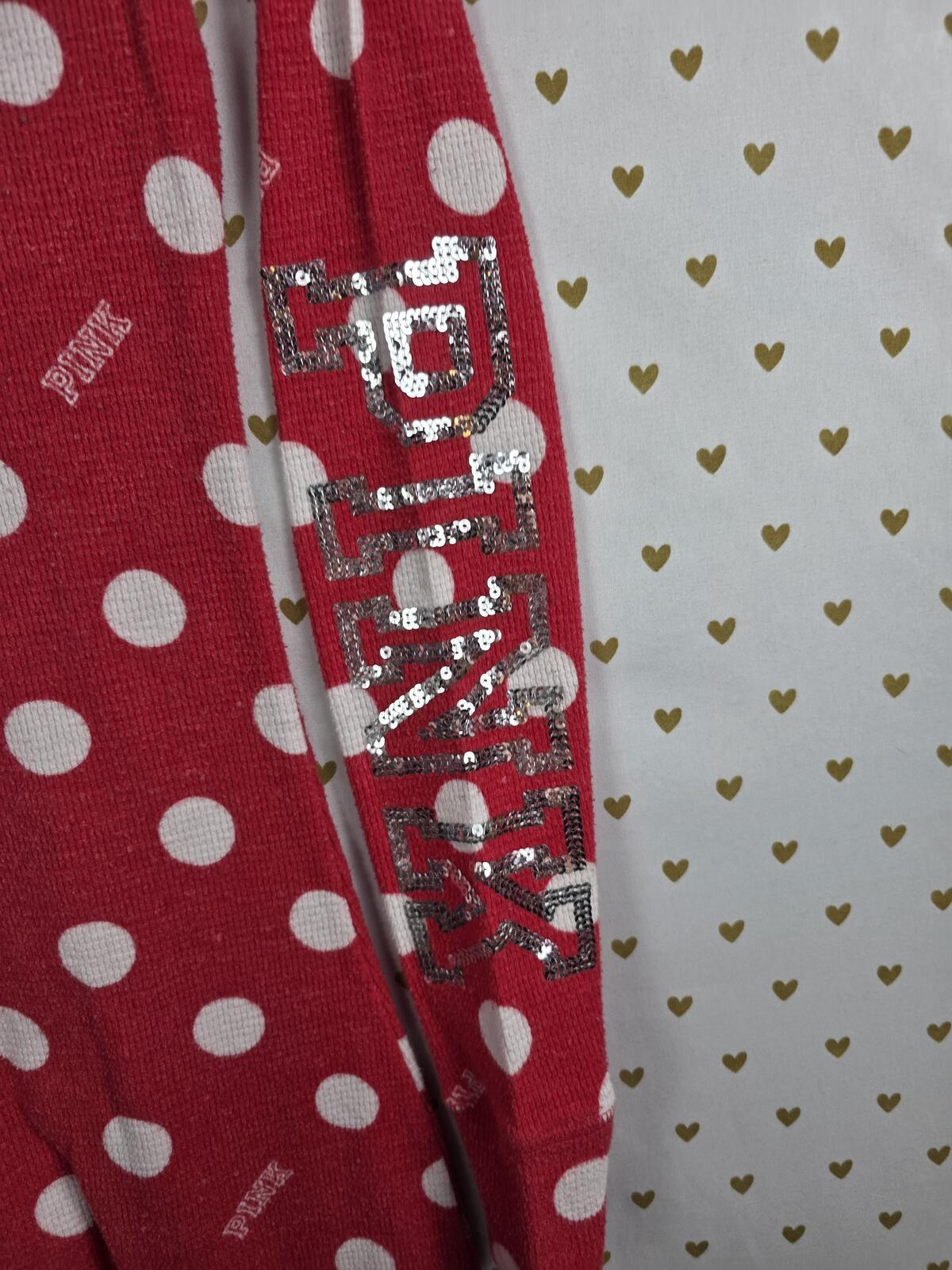 VICTORIA'S SECRET PINK POLKA DOT Red Trap Door ONE PIECE BODYSUIT PAJAMAS XS