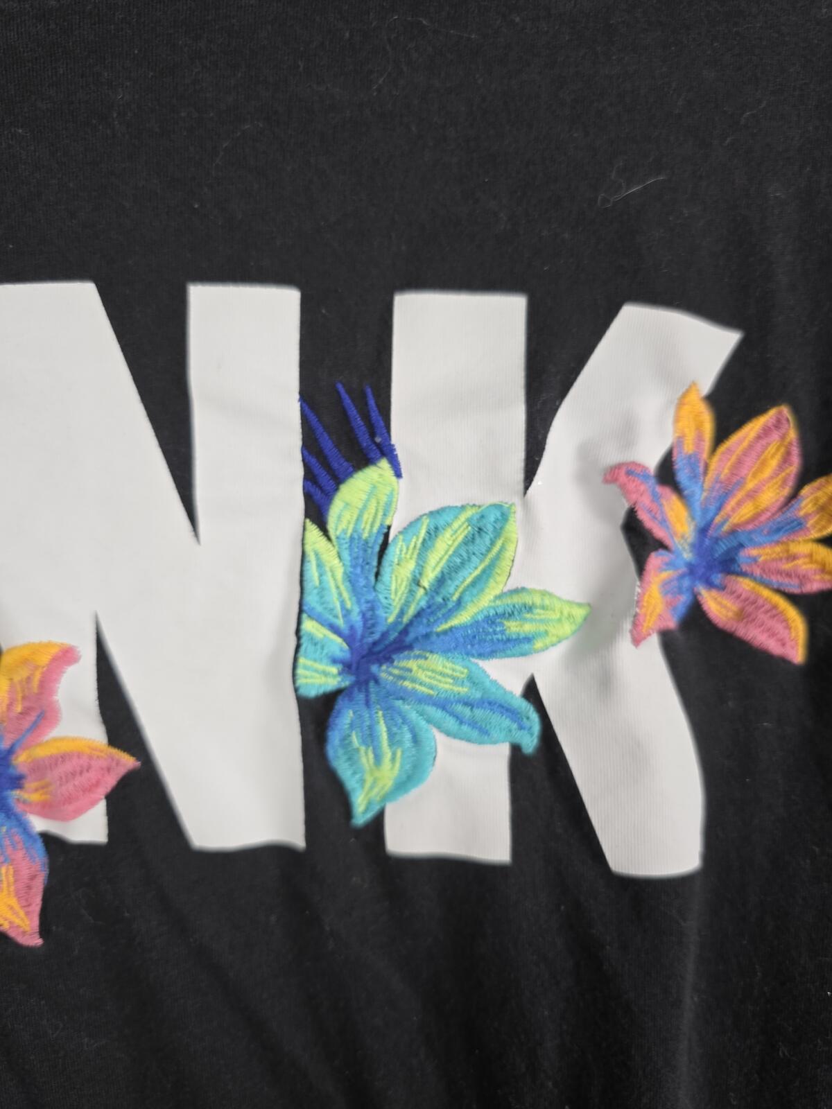 Victorias Secret PINK Embroidered FLORAL Long Sleeve Campus Logo Tee Shirt SMALL