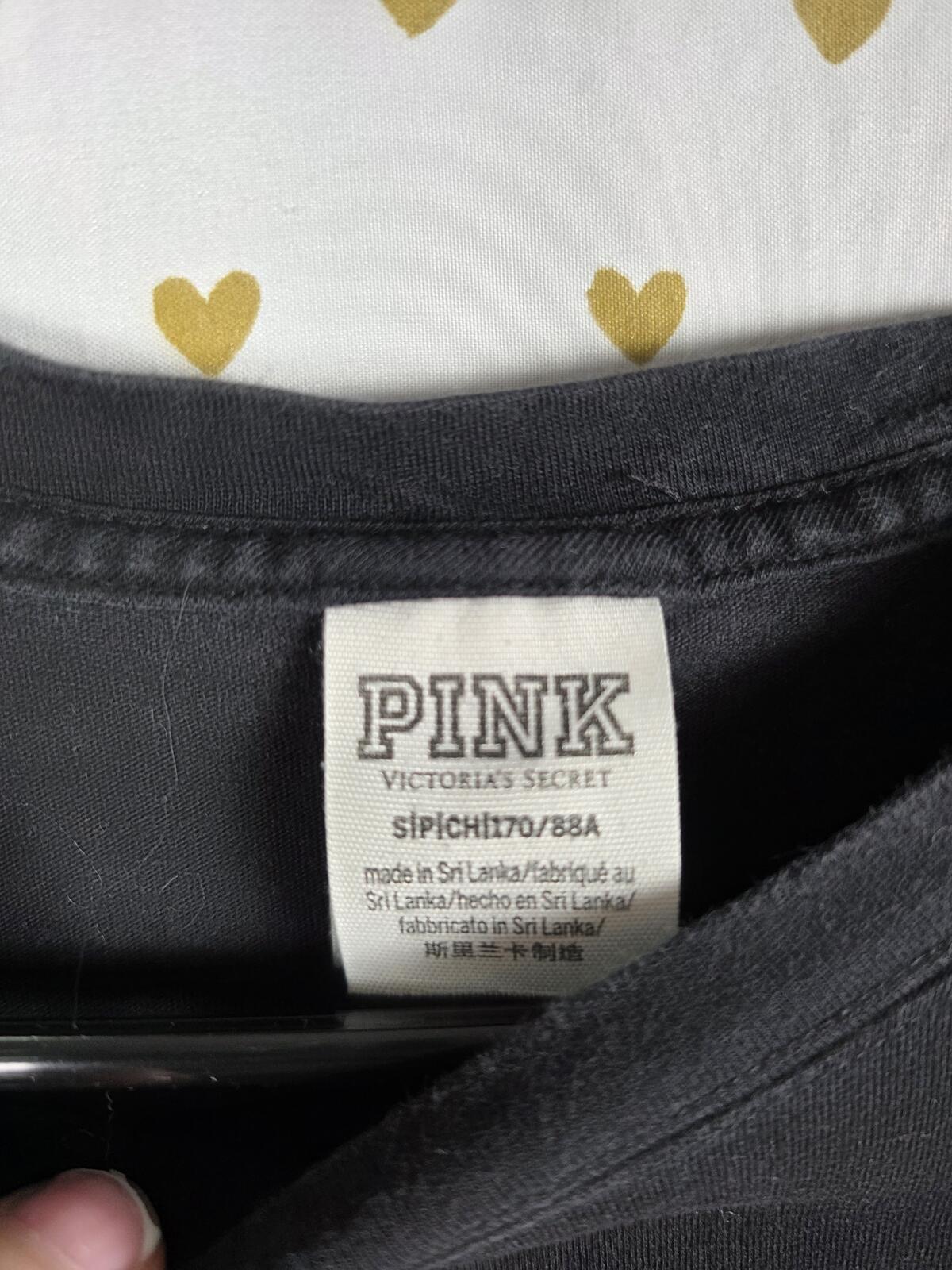 Victorias Secret PINK Embroidered FLORAL Long Sleeve Campus Logo Tee Shirt SMALL