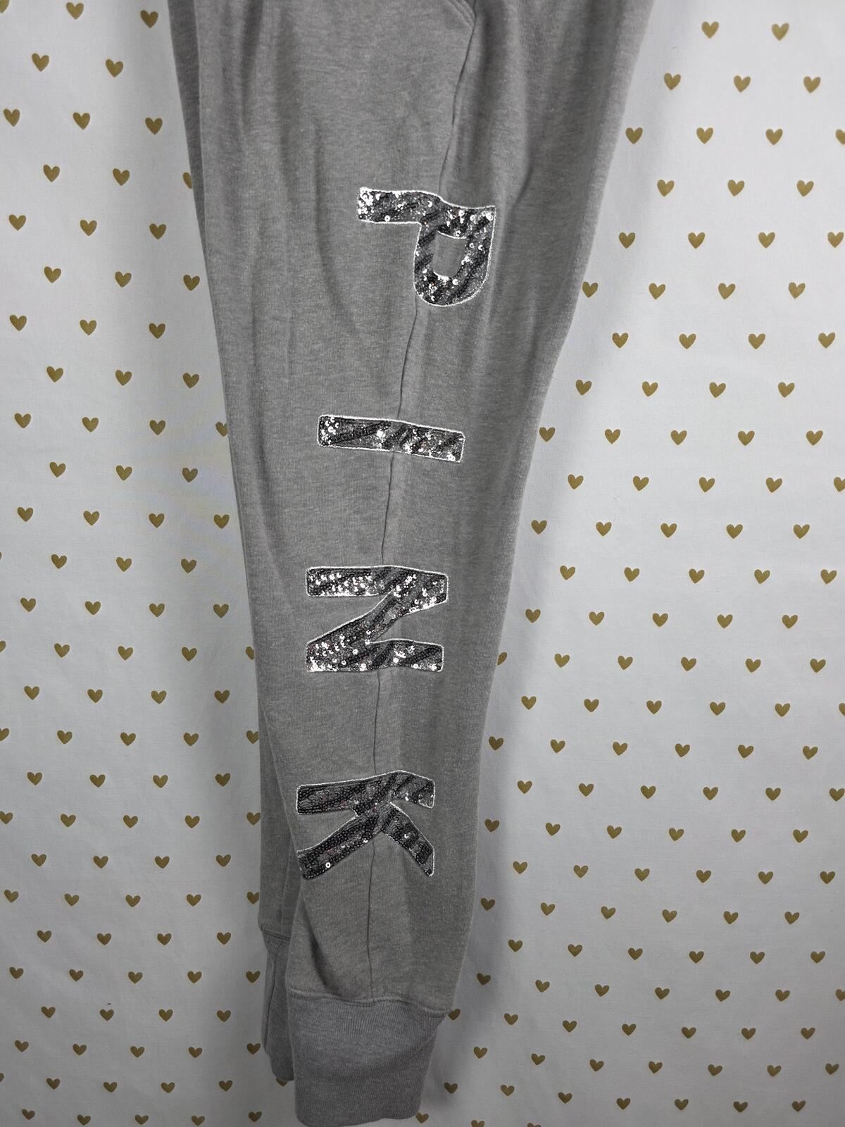 Victorias Secret PINK ZEBRA BLING Sequined Joggers Sweatpants XS Grey