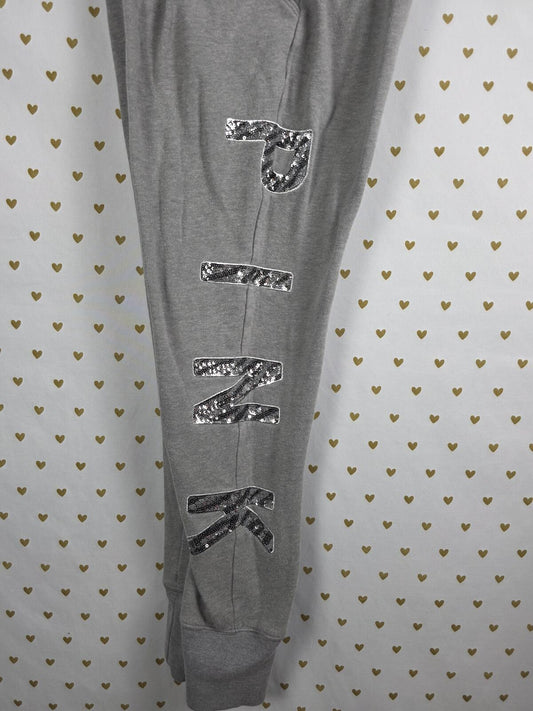 Victorias Secret PINK ZEBRA BLING Sequined Joggers Sweatpants XS Grey