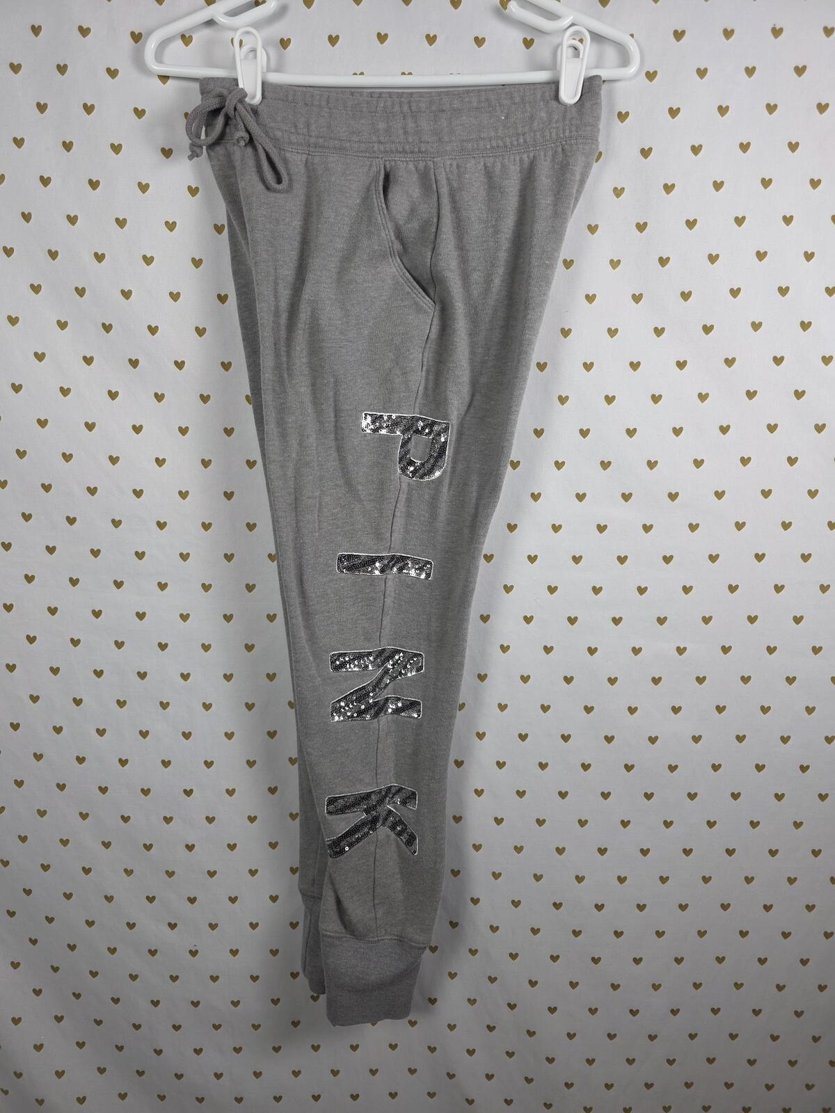 Victorias Secret PINK ZEBRA BLING Sequined Joggers Sweatpants XS Grey