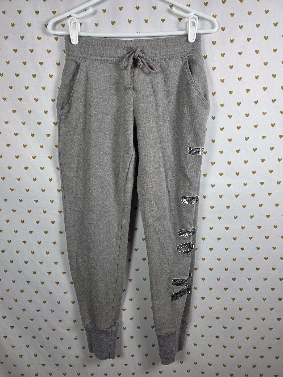 Victorias Secret PINK ZEBRA BLING Sequined Joggers Sweatpants XS Grey