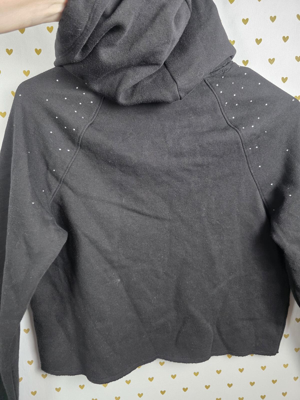 Victorias Secret Pink BLING STUDDED Logo Pullover Cropped Black Hoodie Sweater
