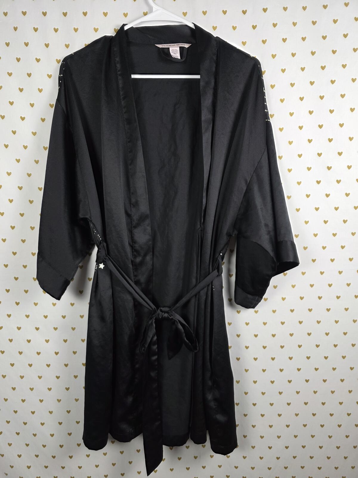 Victoria's Secret 2018 NYC Fashion Show Robe MEDIUM LARGE Black Satin BLING
