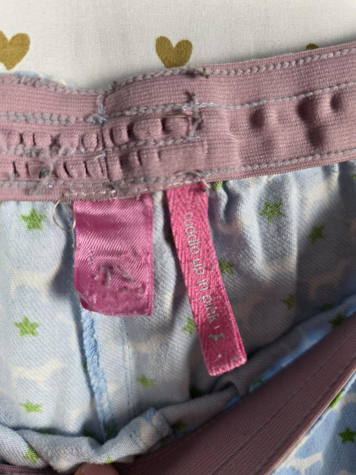 Victorias Secret Vintage y2k Blue Dog Logo Flannel Sleep Pants Pajama Bottoms 06