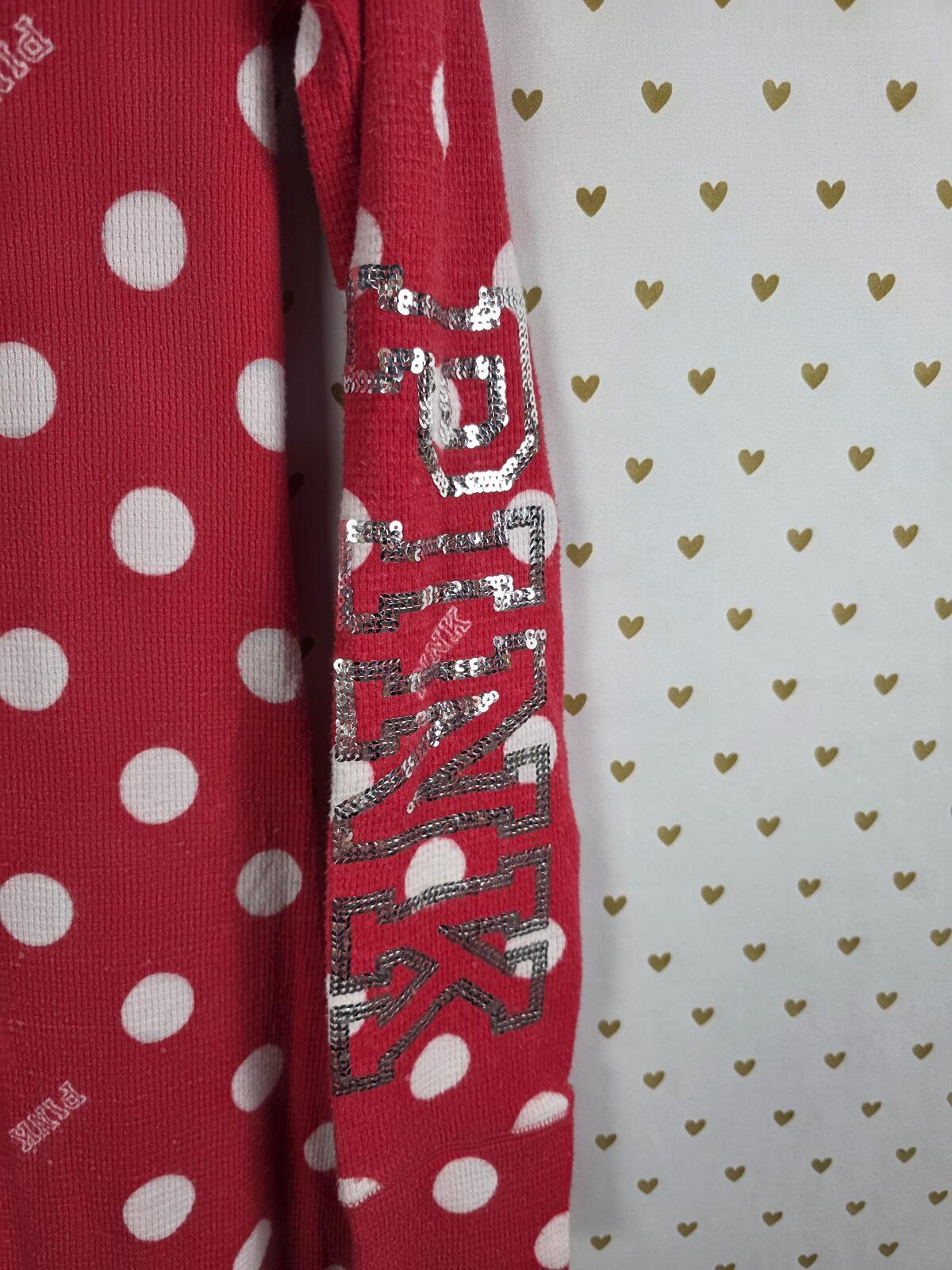 VICTORIA'S SECRET PINK POLKA DOT Red Trap Door ONE PIECE BODYSUIT PAJAMAS LARGE