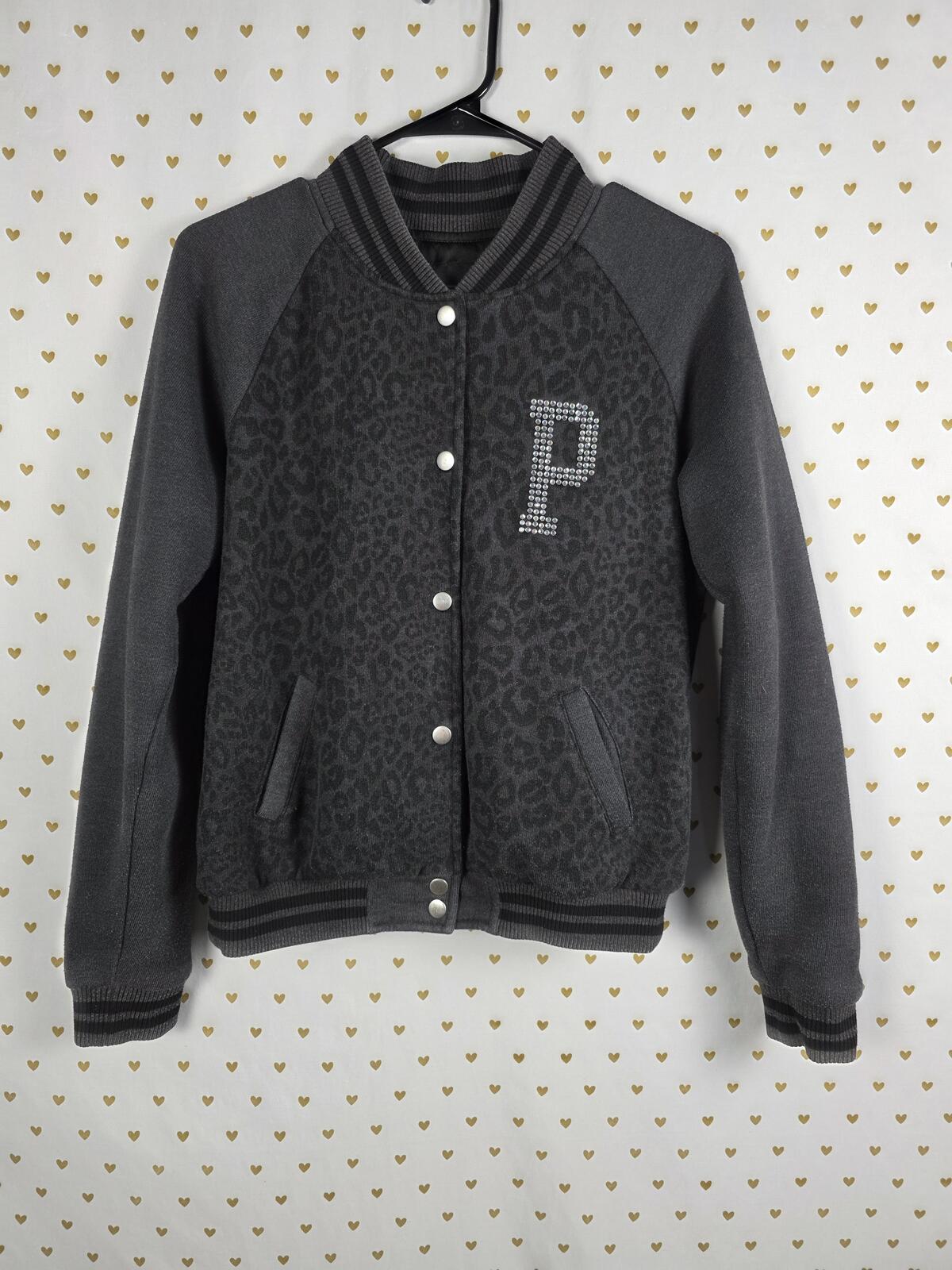 Victorias Secret Pink BLING CHEETAH LEOPARD Logo Varsity Bomber SMALL
