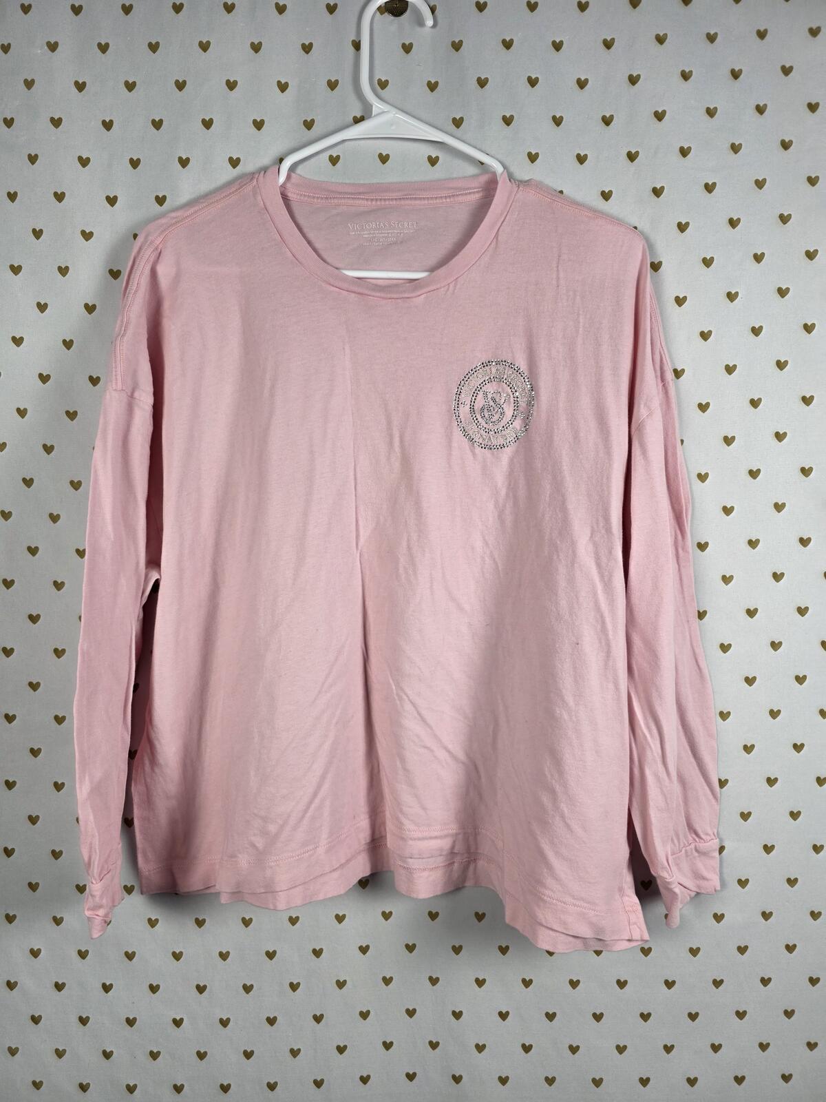 Victorias Secret BLING long sleeve Tee shirt Logo Studded Rhinestone LARGE