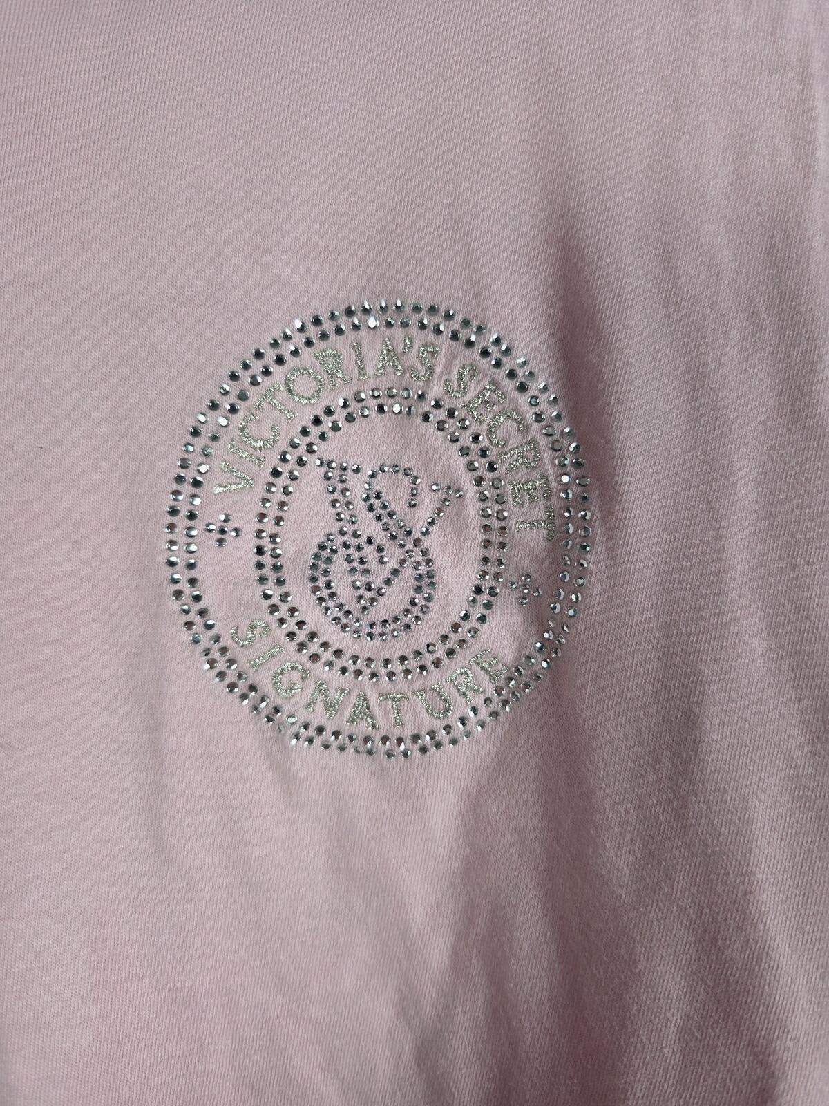 Victorias Secret BLING long sleeve Tee shirt Logo Studded Rhinestone LARGE