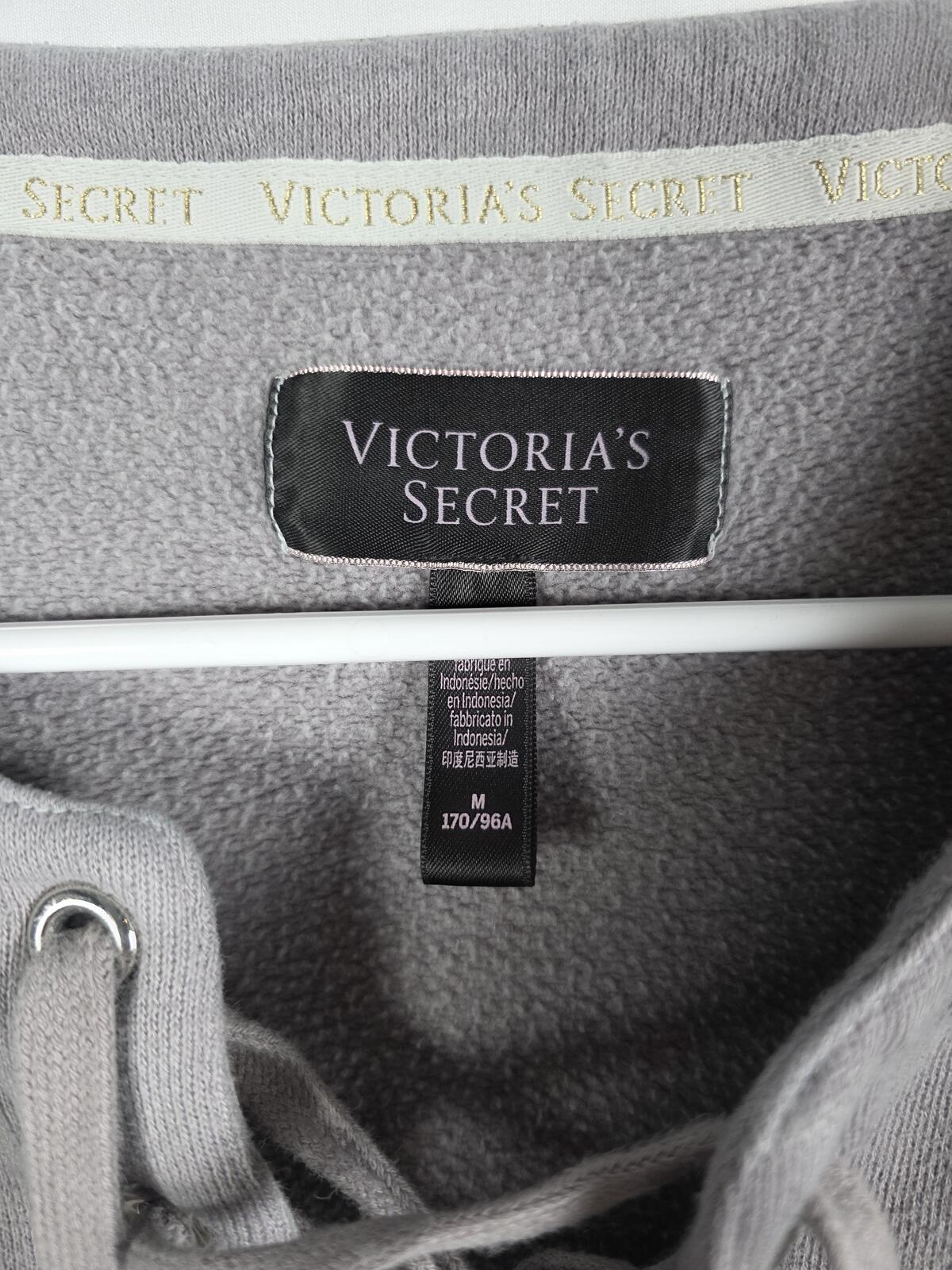 Victorias Secret Grey Lace Front Cropped Sweater Shirt MEDIUM