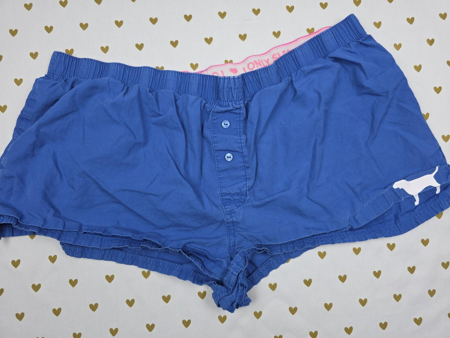 Victorias Secret PINK VINTAGE Y2K Blue Sleep Shorts Boxers Pajama Bottoms MEDIUM