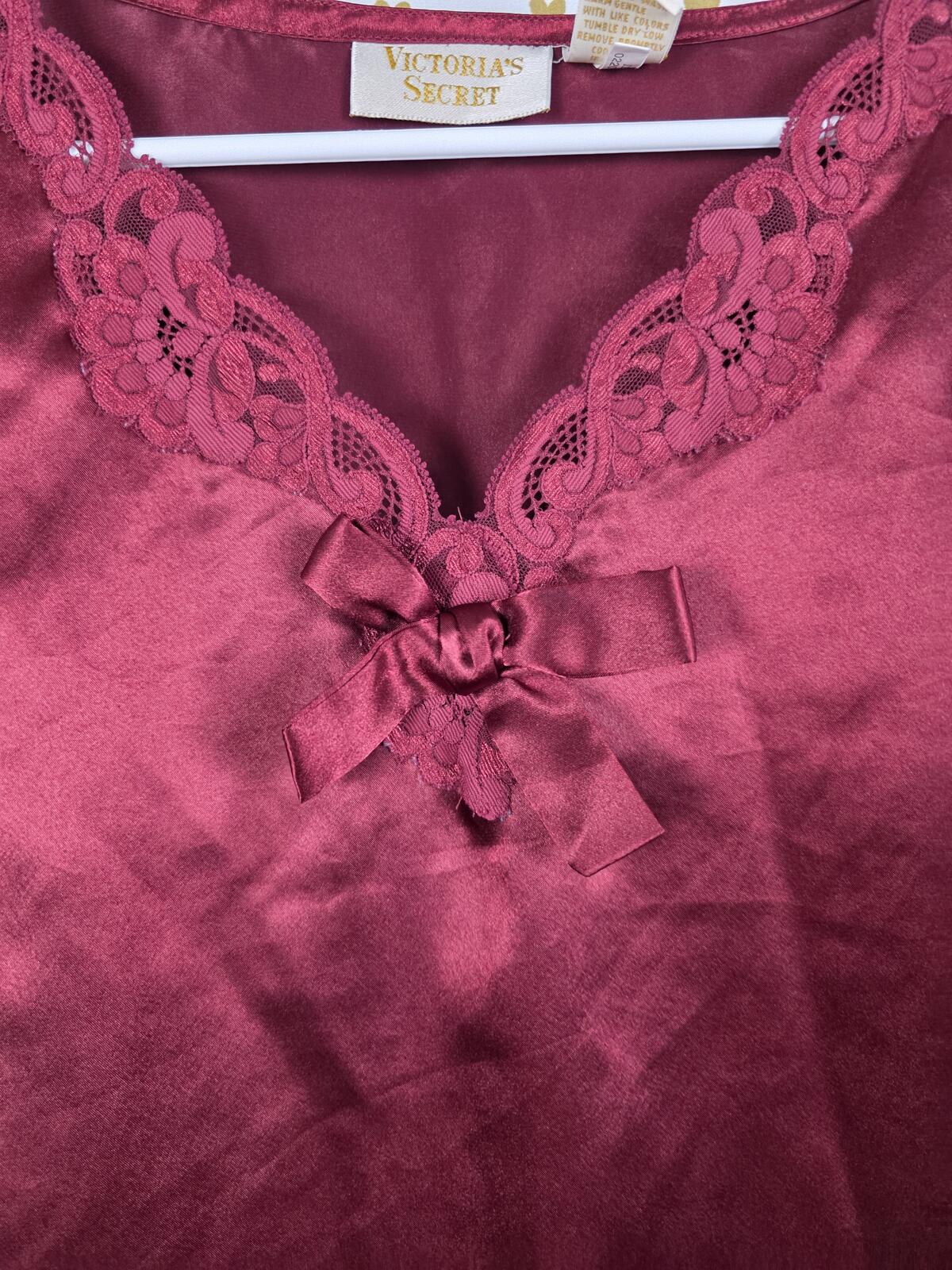 Victorias Secret Vintage GOLD LABEL Maroon Satin Dress Nightgown Lace SMALL