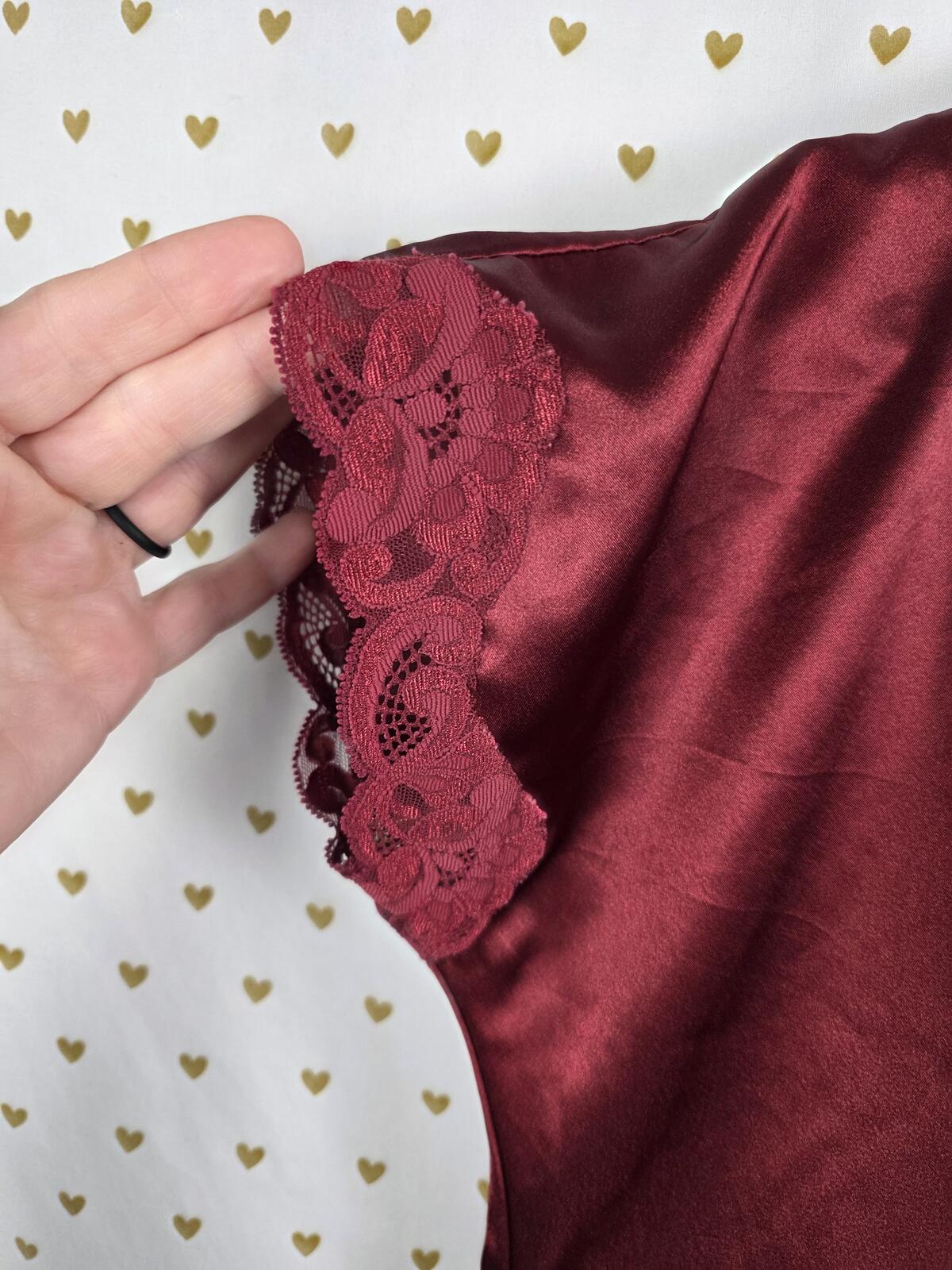 Victorias Secret Vintage GOLD LABEL Maroon Satin Dress Nightgown Lace SMALL