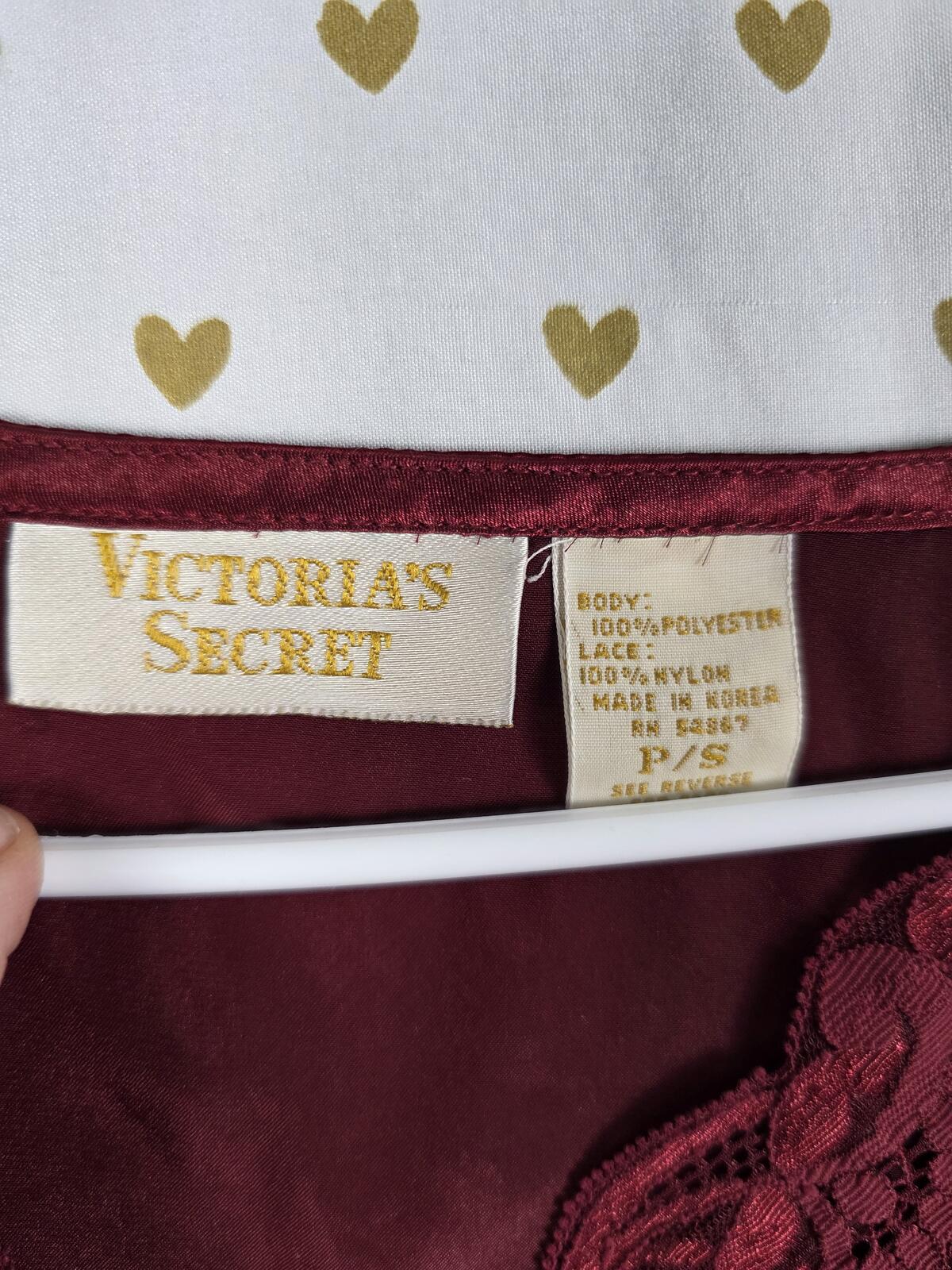 Victorias Secret Vintage GOLD LABEL Maroon Satin Dress Nightgown Lace SMALL