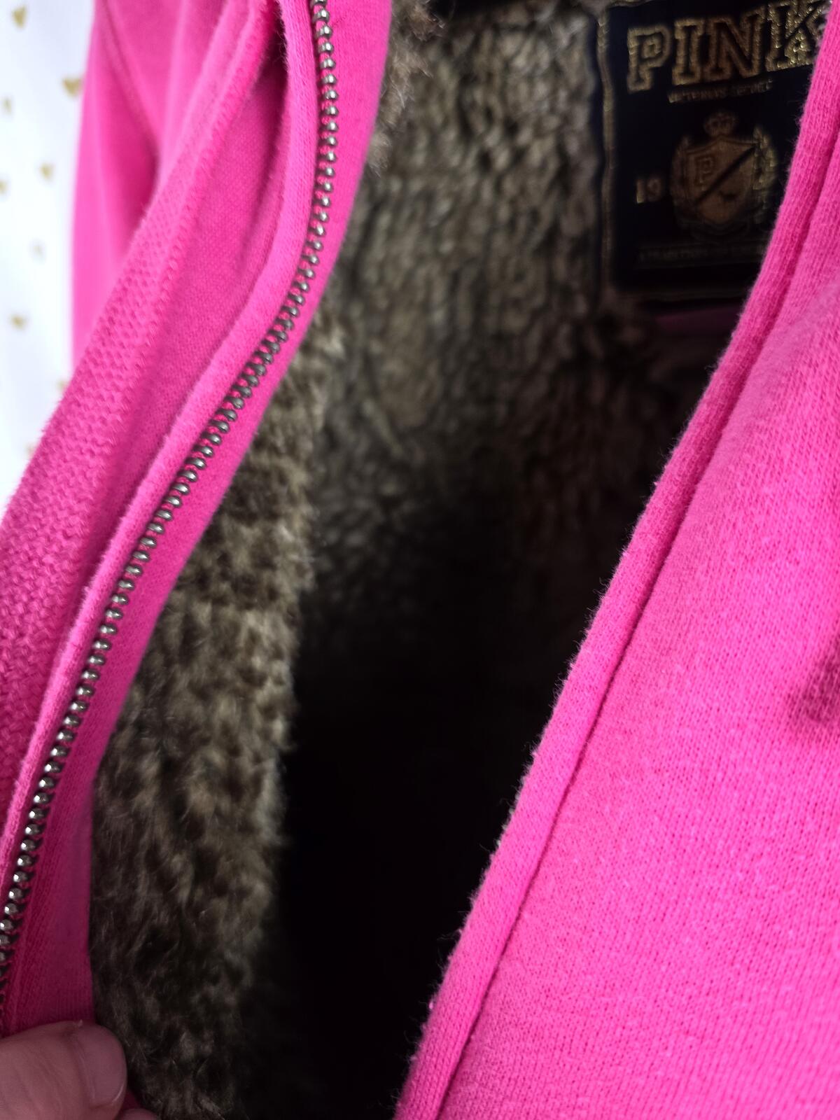 Victorias Secret Pink FUR LINED GRAIL CHEETAH BLING Hoodie Jacket Y2k MEDIUM