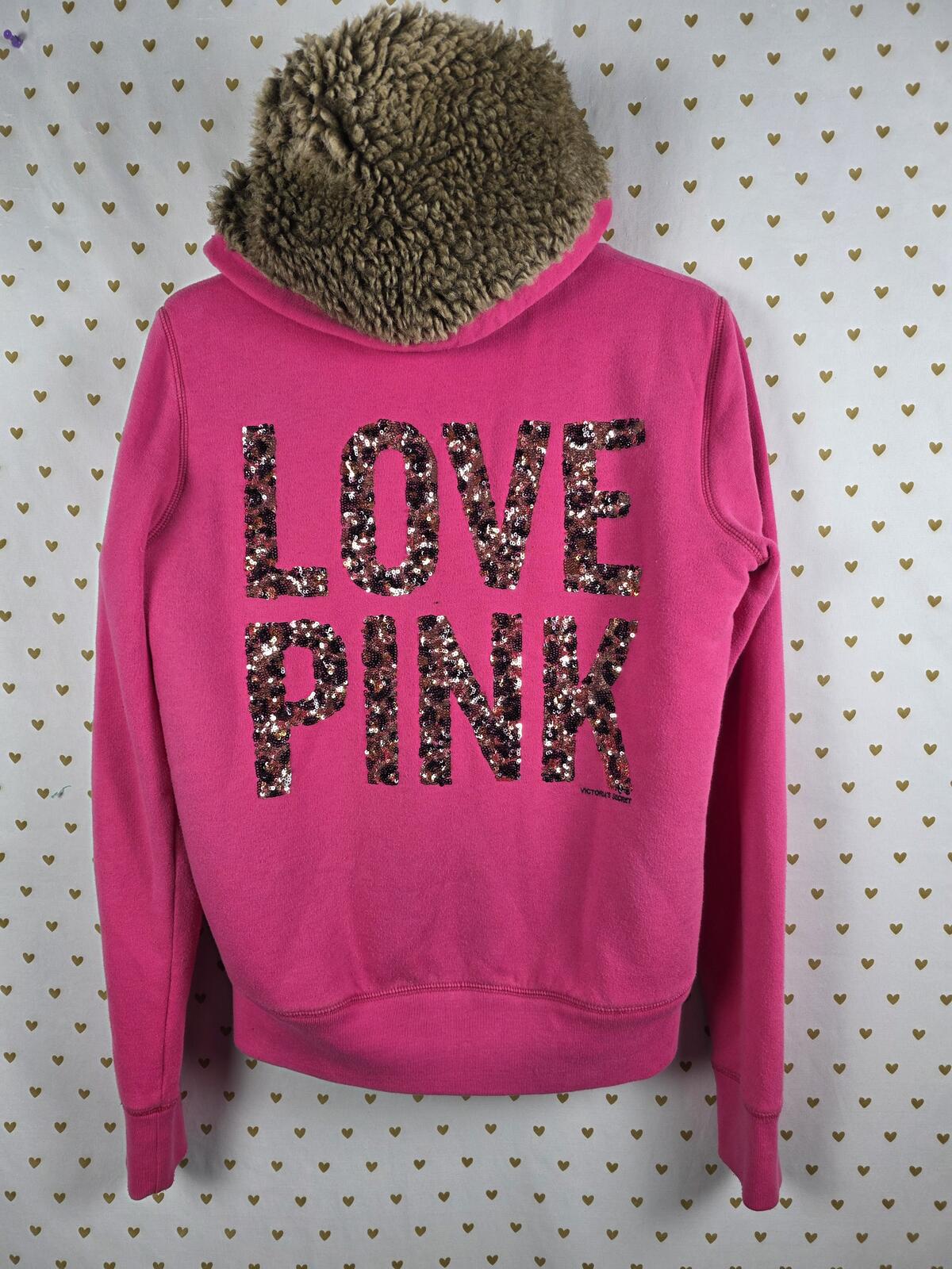 Victorias Secret Pink FUR LINED GRAIL CHEETAH BLING Hoodie Jacket Y2k MEDIUM