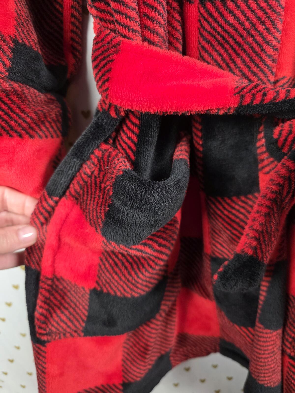 Victorias Secret Soft Fluffy Robe BUFFALO PLAID BLING SEQUINED Plush Hooded xs s