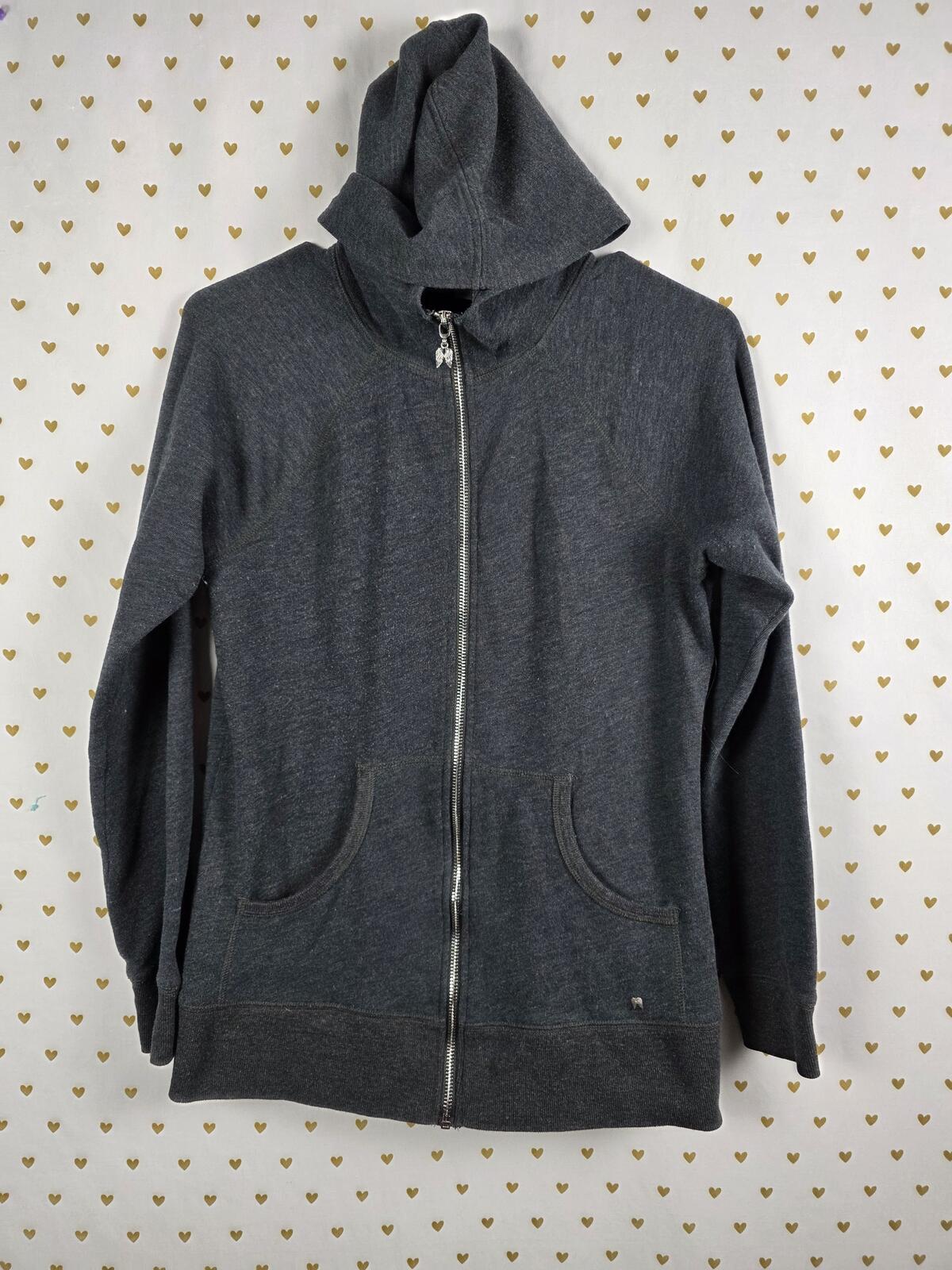 Victorias Secret WINGS BLING Full zip Grey Hooded Jacket Sequined Heart MEDIUM